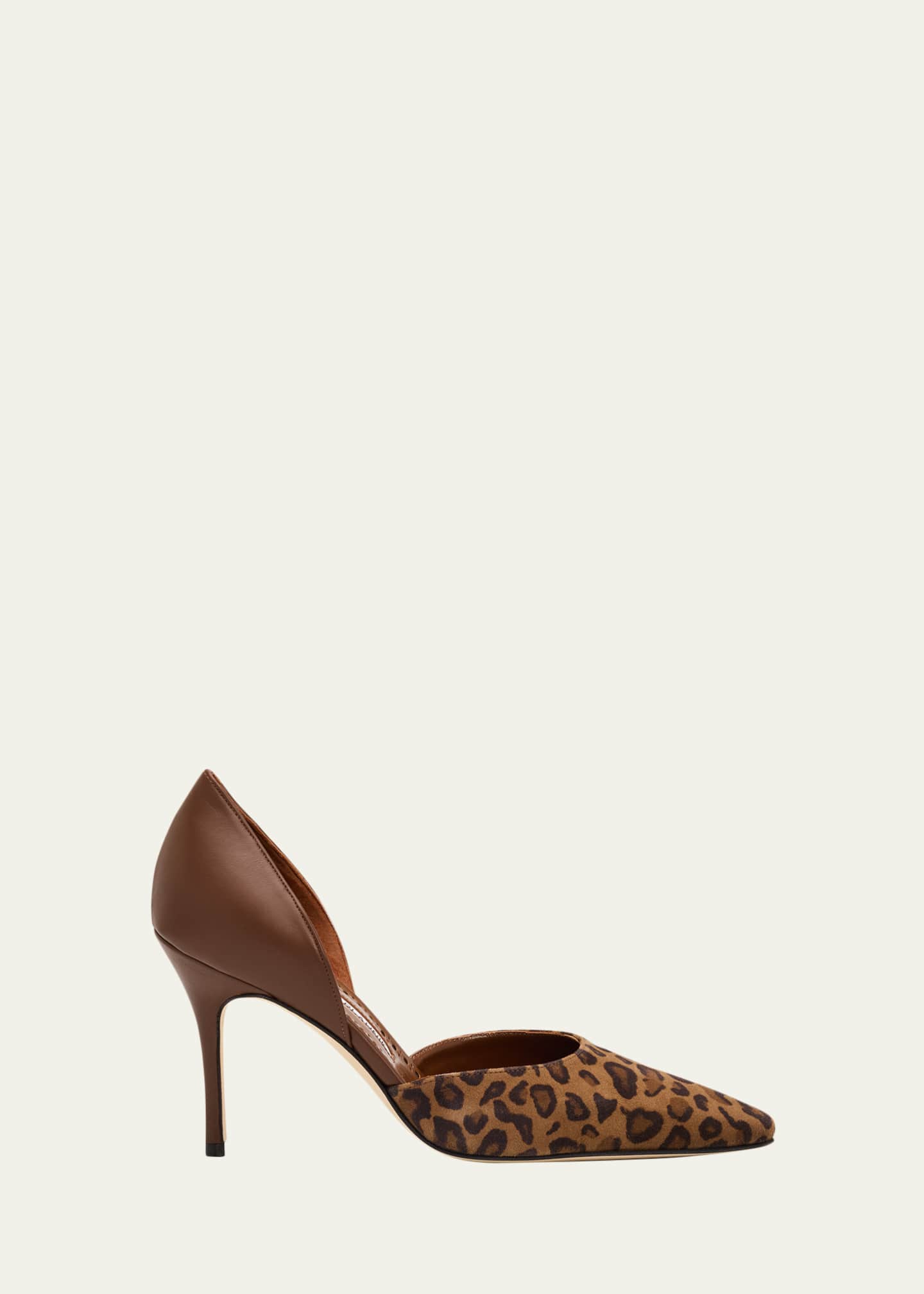 Manolo Blahnik 90mm Taylerbinu Leopard Mixed Leather Pumps
