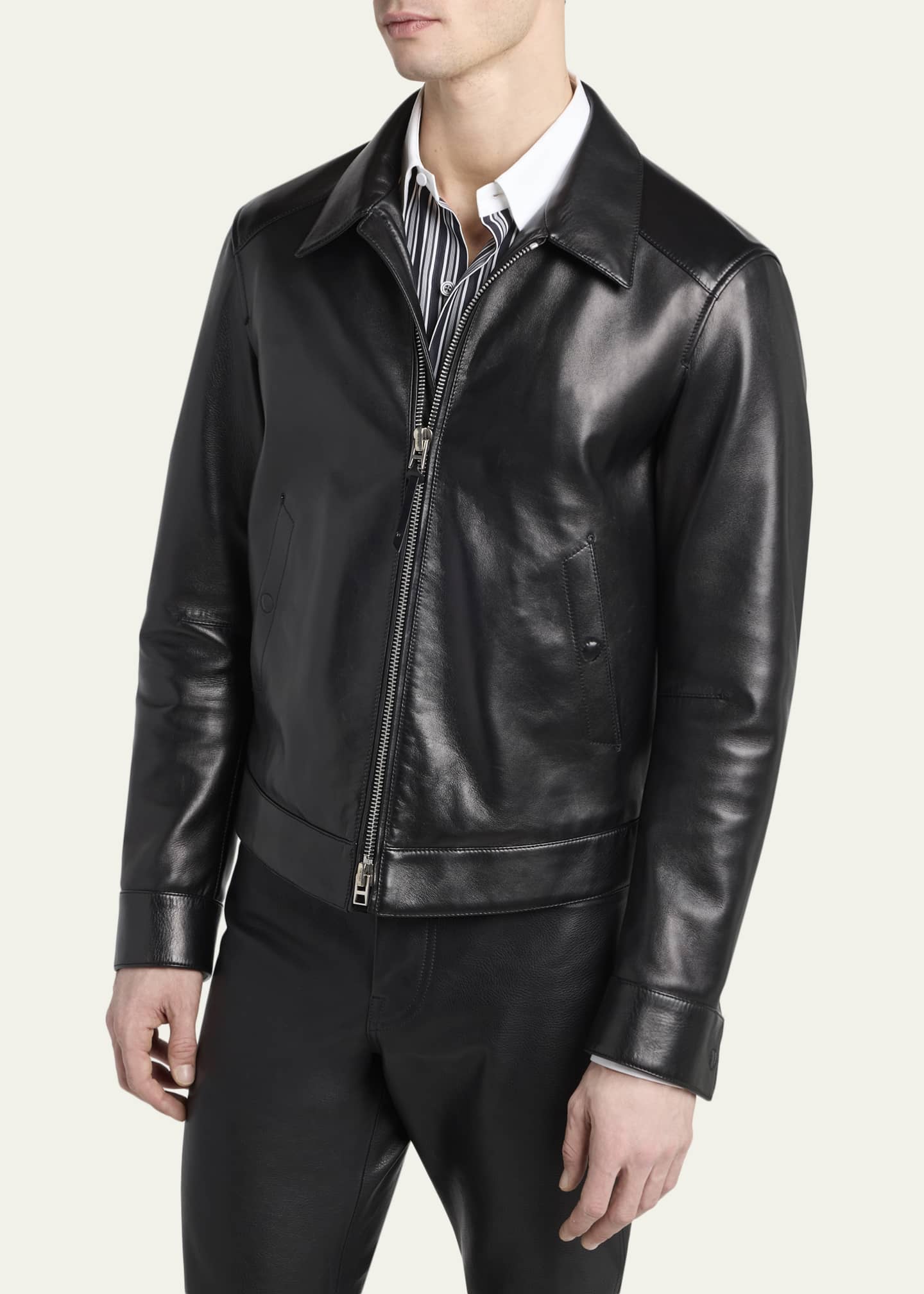 TOM FORD Men's Full-Zip Grained Leather Jacket - Bergdorf Goodman