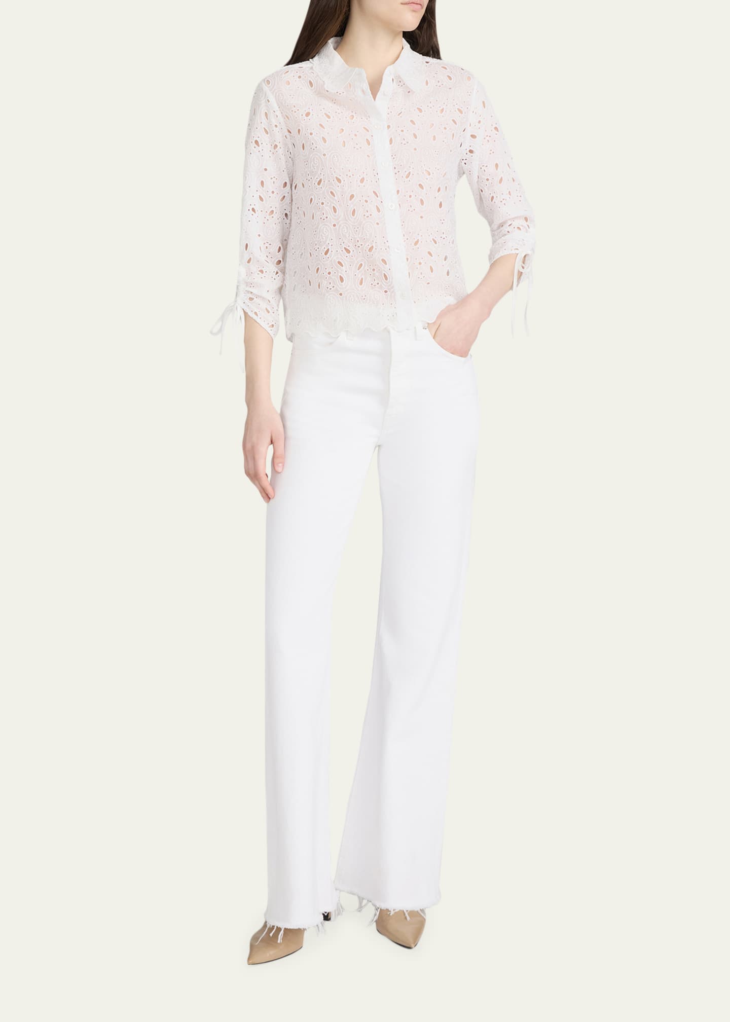 FRAME The Paisley Eyelet Cinch-Sleeve Shirt - Bergdorf Goodman
