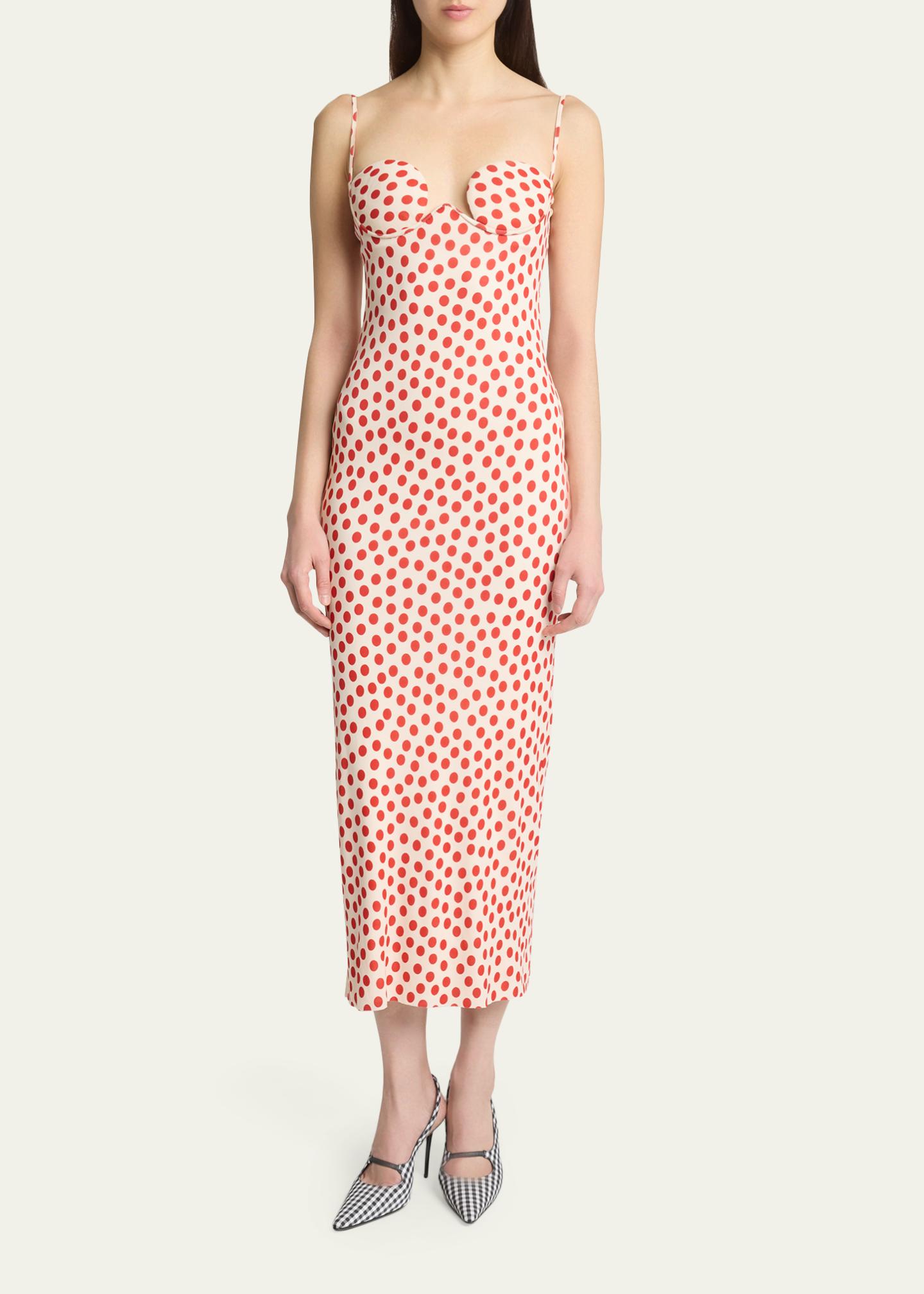 alaia cocktail dress ALAÏA Polka-Dot Bustier Midi Column Beaded trim Neck:19.0/19.5 Strapless dress Burnished Homelegance Bethel Dresser In