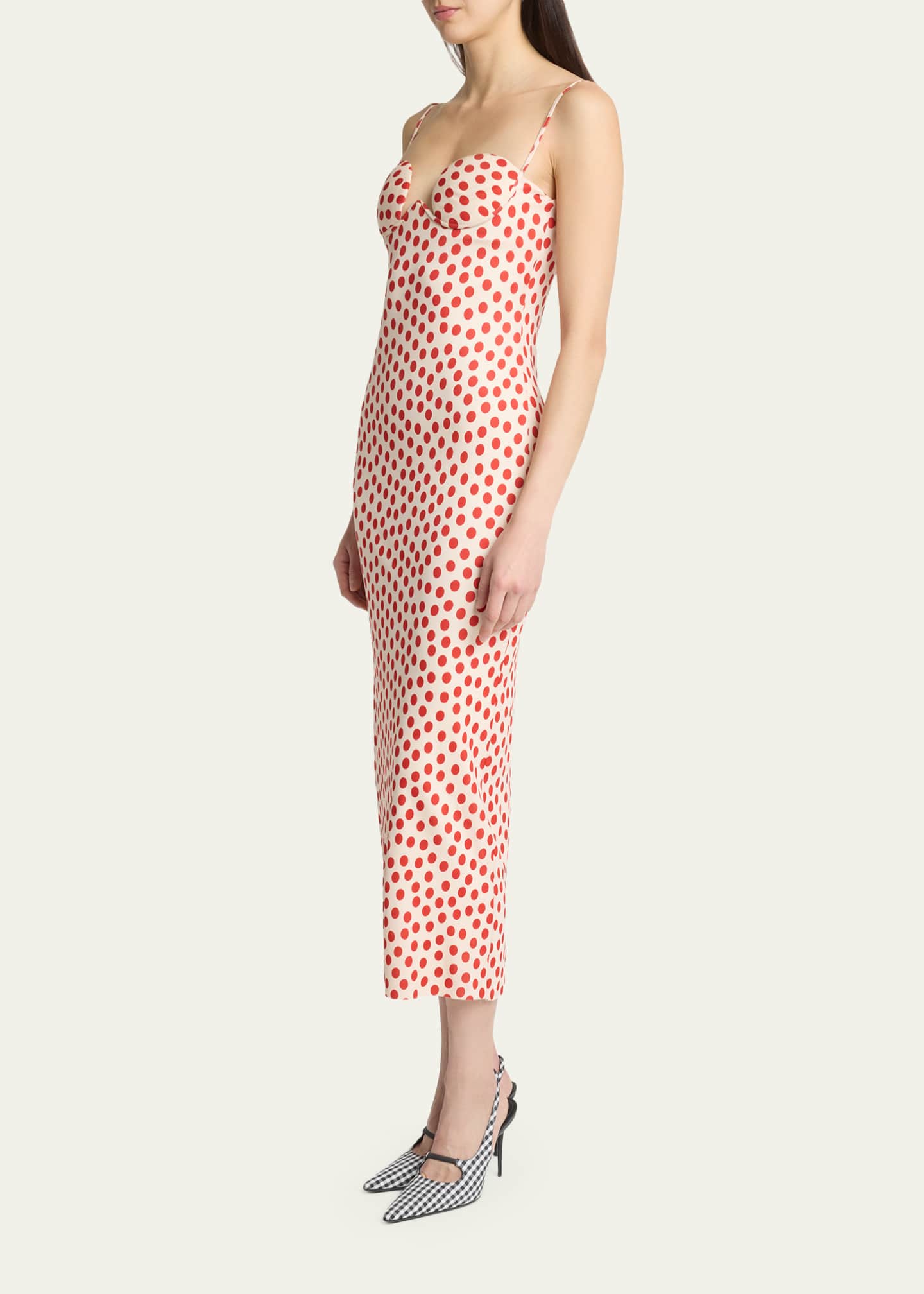 polka dot net bustier a line midi dress Mac Duggal Polka Dot Tulle Sweetheart Bustier A-Line Midi Dress