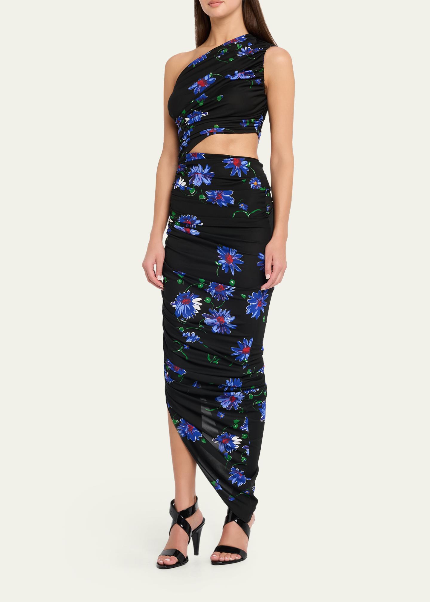 alaia cut out dress ALAÏA Black/blue Printed Cutout size 4 (US) Size Type:Regular Draped over one shoulder cybermonday25 Golden Brown Square-Toe Oxford Midi dress