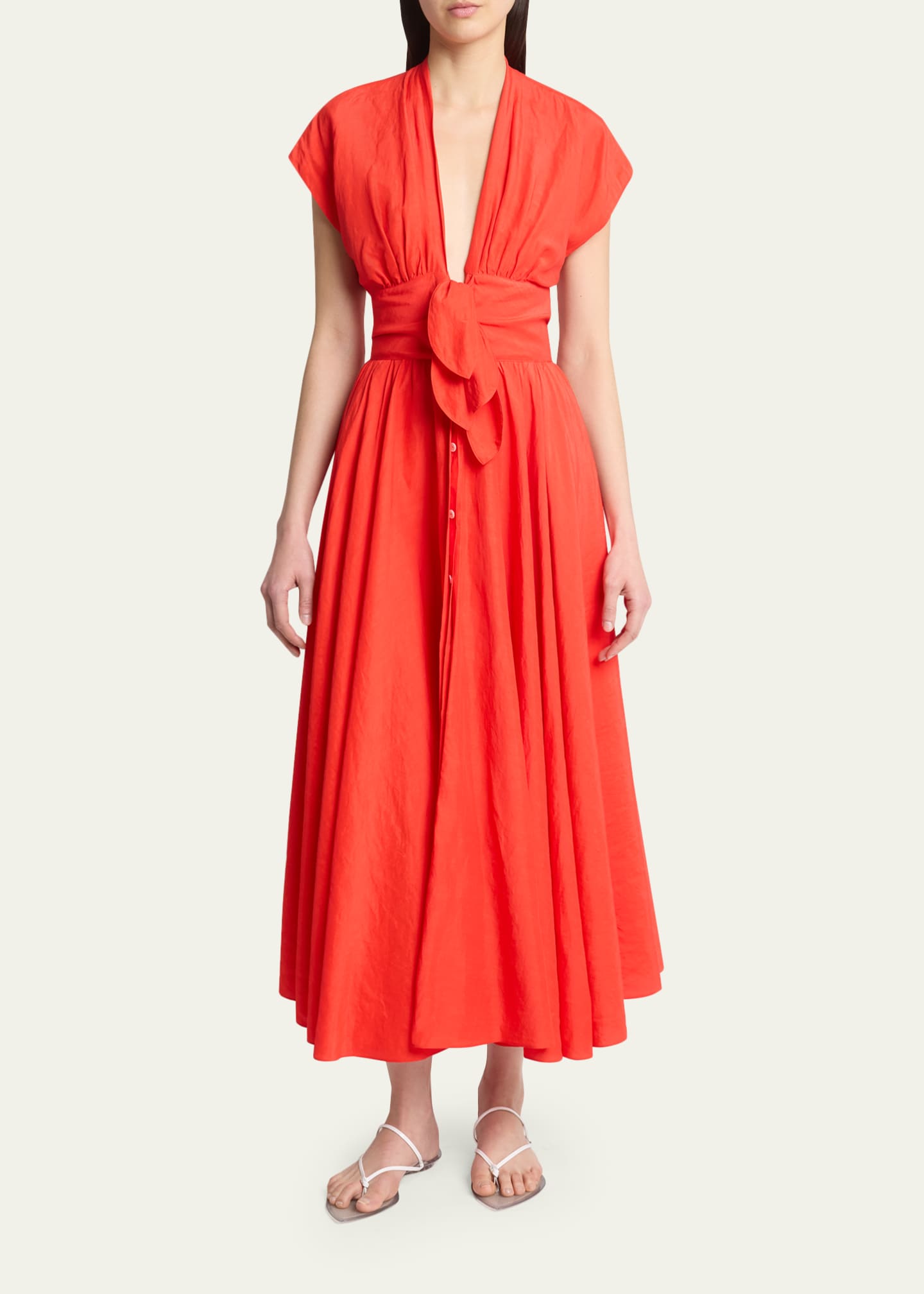 alaia midi dress Alaa Vermilion red Linen-blend Belted Dress size 4 (US)