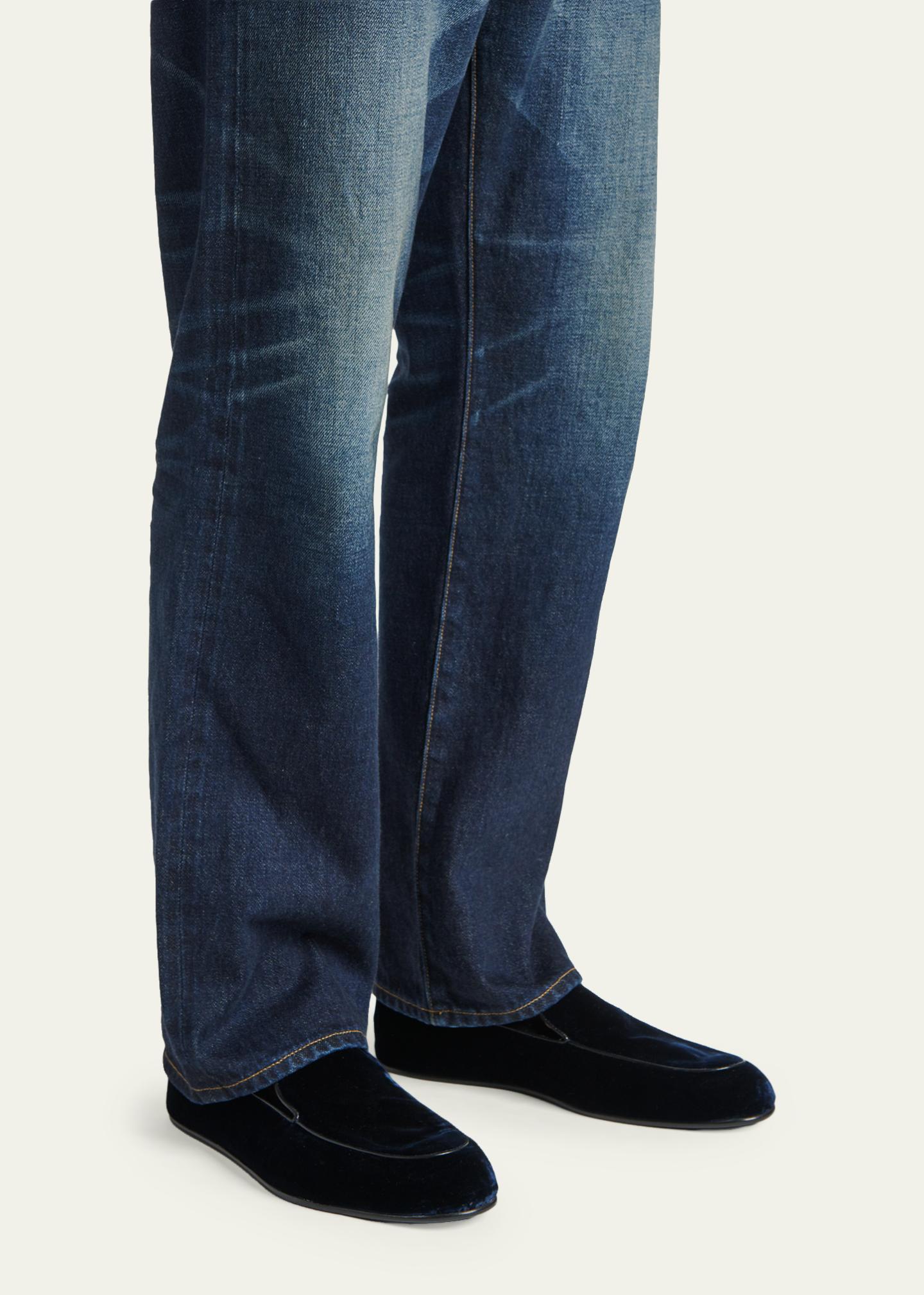 TOM FORD Men's Leo Velvet Apron-Toe Slippers - Bergdorf Goodman