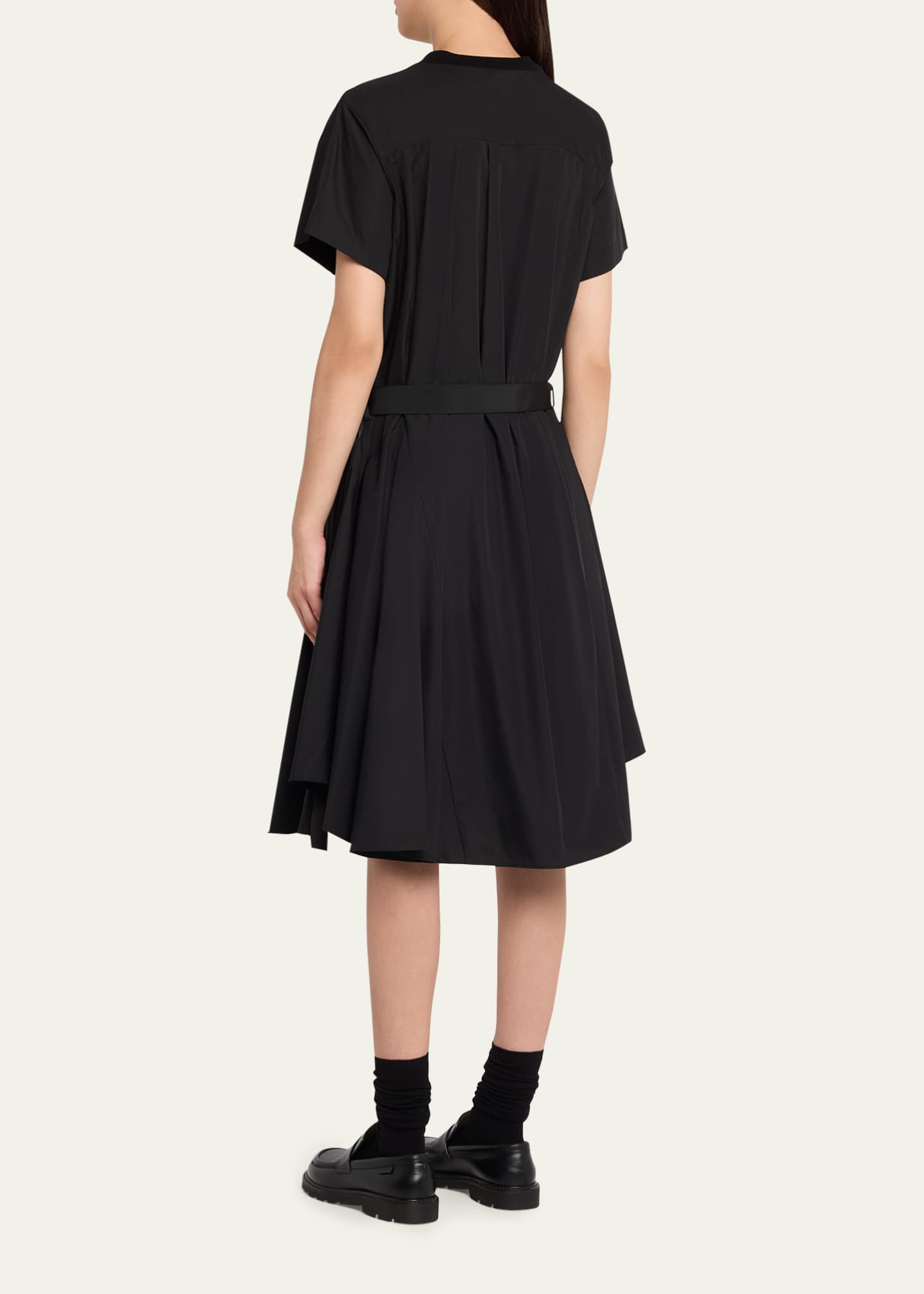 sacai cotton poplin dress SACAI Paneled ruffled cotton-jersey and poplin mini dress