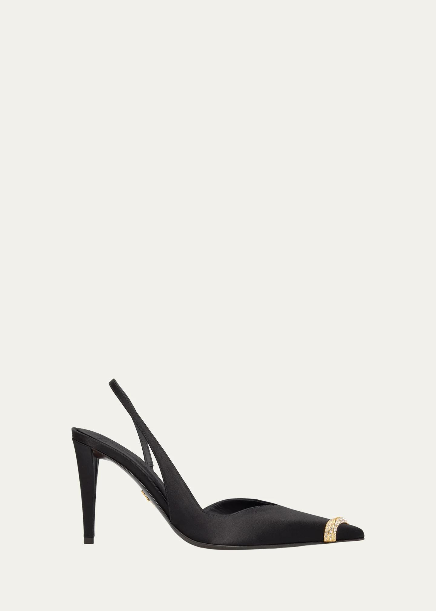 Giuseppe Zanotti 90mm Crystal Toe Satin Slingback Pumps - Bergdorf Goodman