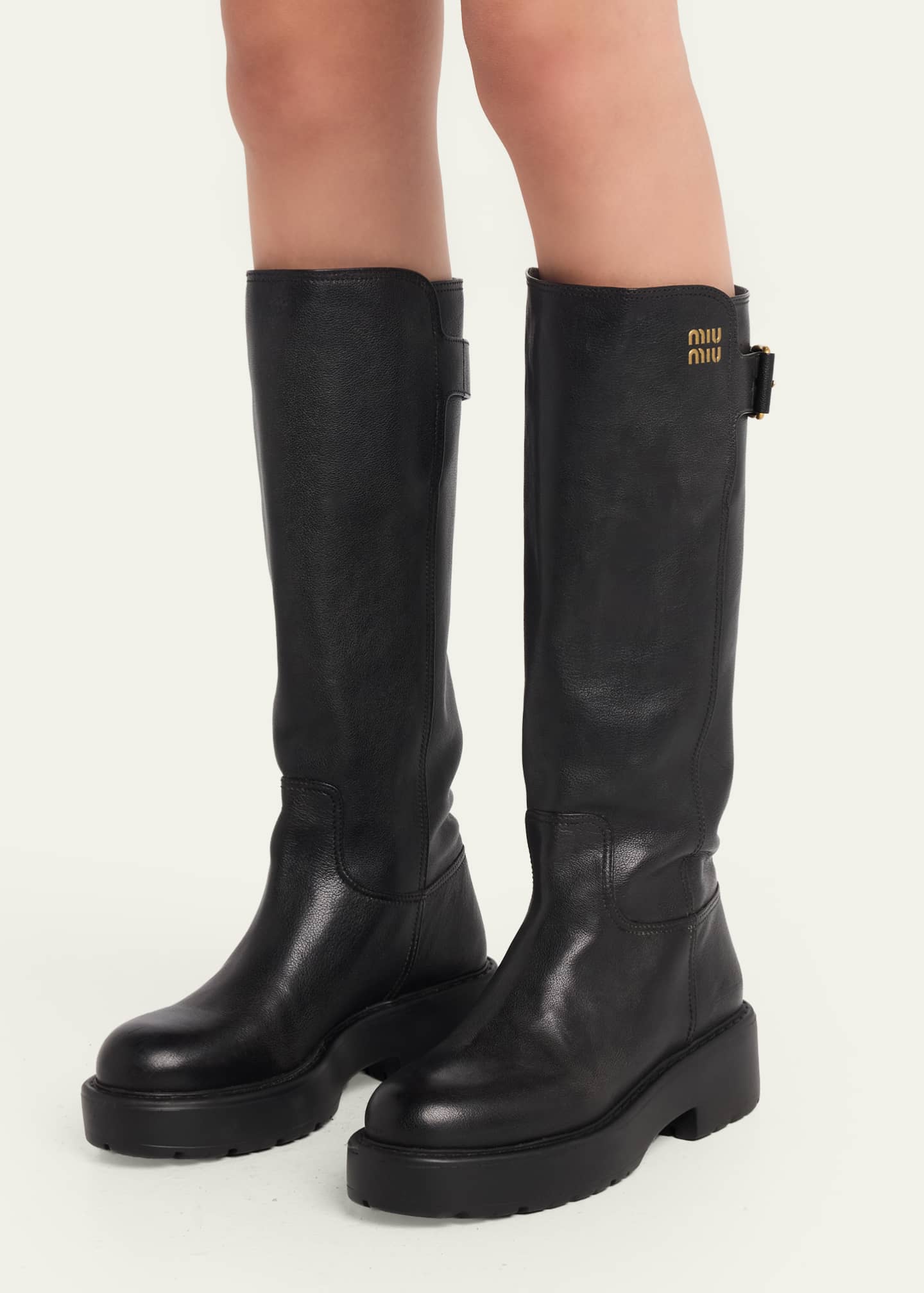 Miu Miu 55mm Leather Knee-High Lug-Sole Boots - Bergdorf Goodman