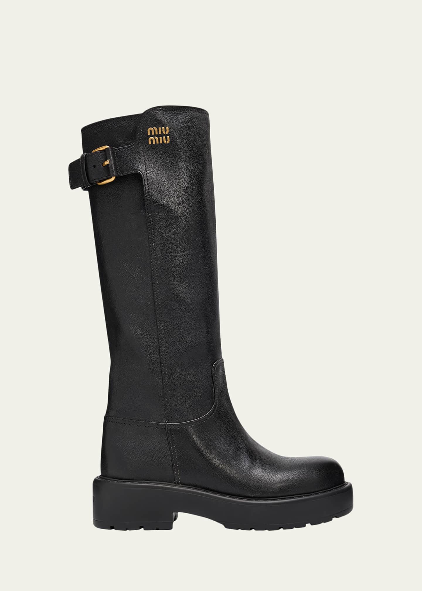 Miu Miu 55mm Leather Knee-High Lug-Sole Boots - Bergdorf Goodman