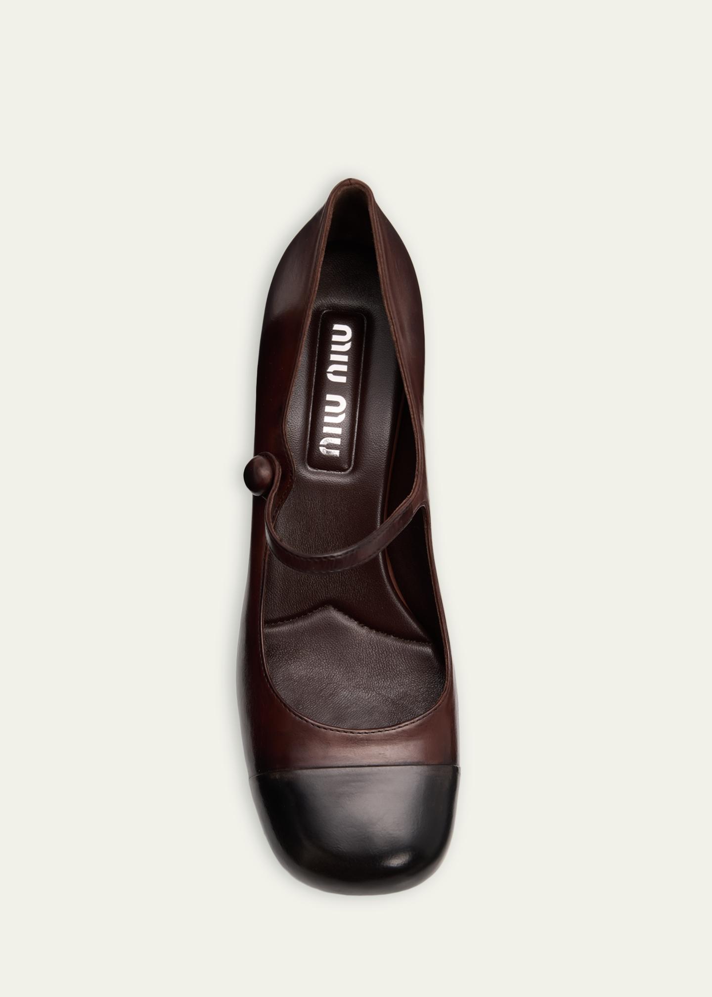 Miu Miu 65mm Leather Cap-Toe Mary Jane Pumps - Bergdorf Goodman