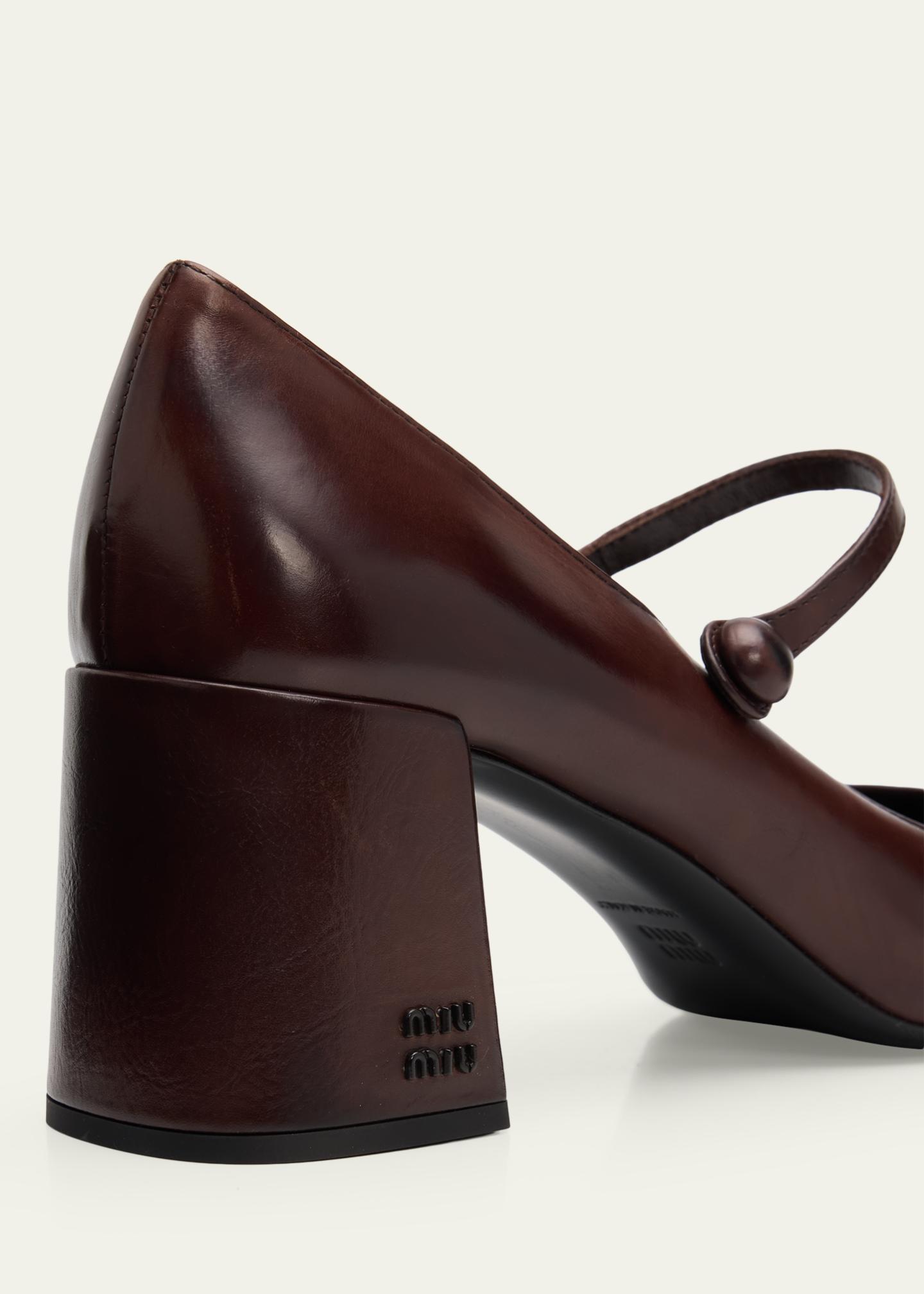 Miu Miu 65mm Leather Cap-Toe Mary Jane Pumps - Bergdorf Goodman