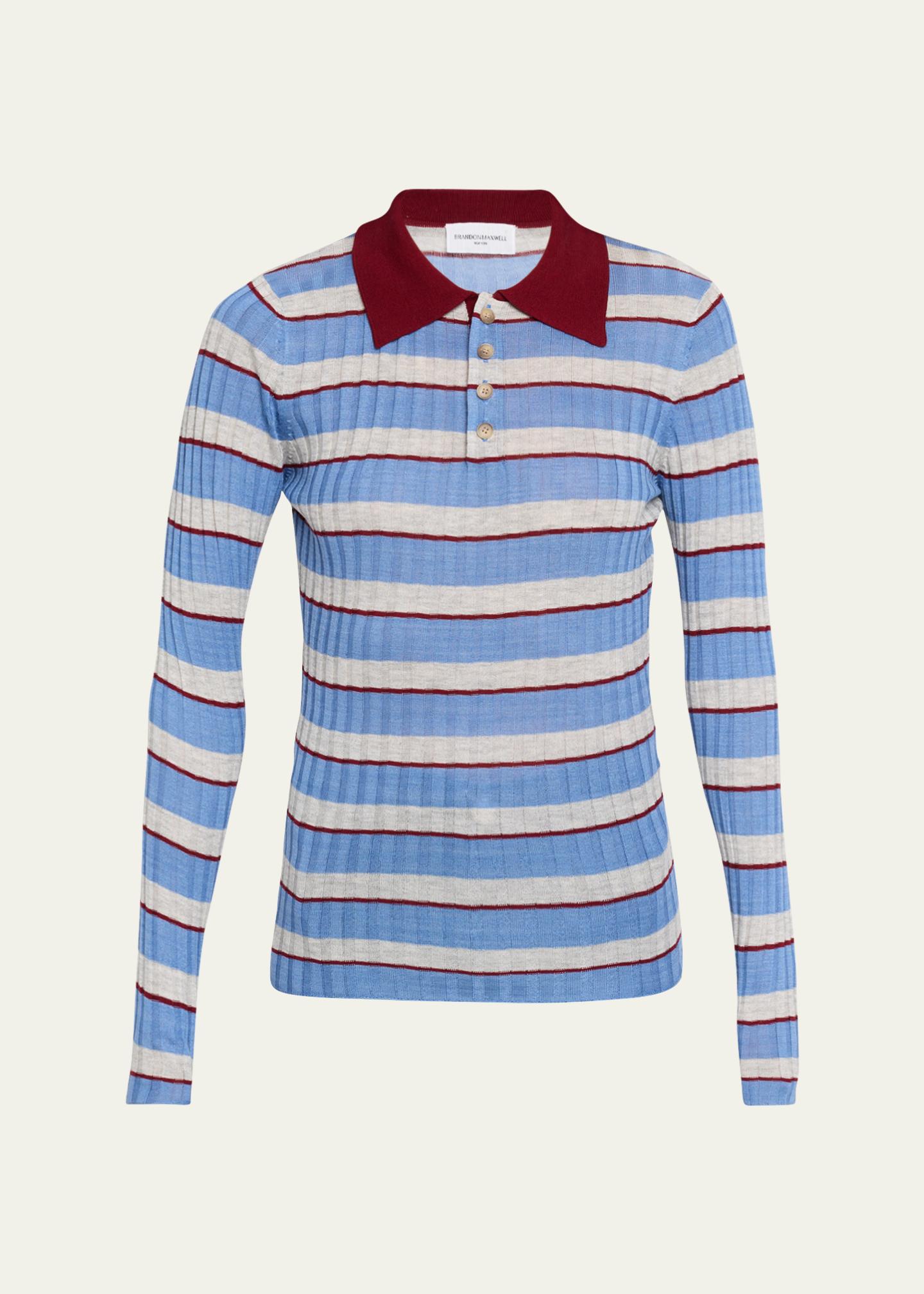 Brandon Maxwell Joni Knit Polo Long-Sleeve Shirt - Bergdorf Goodman