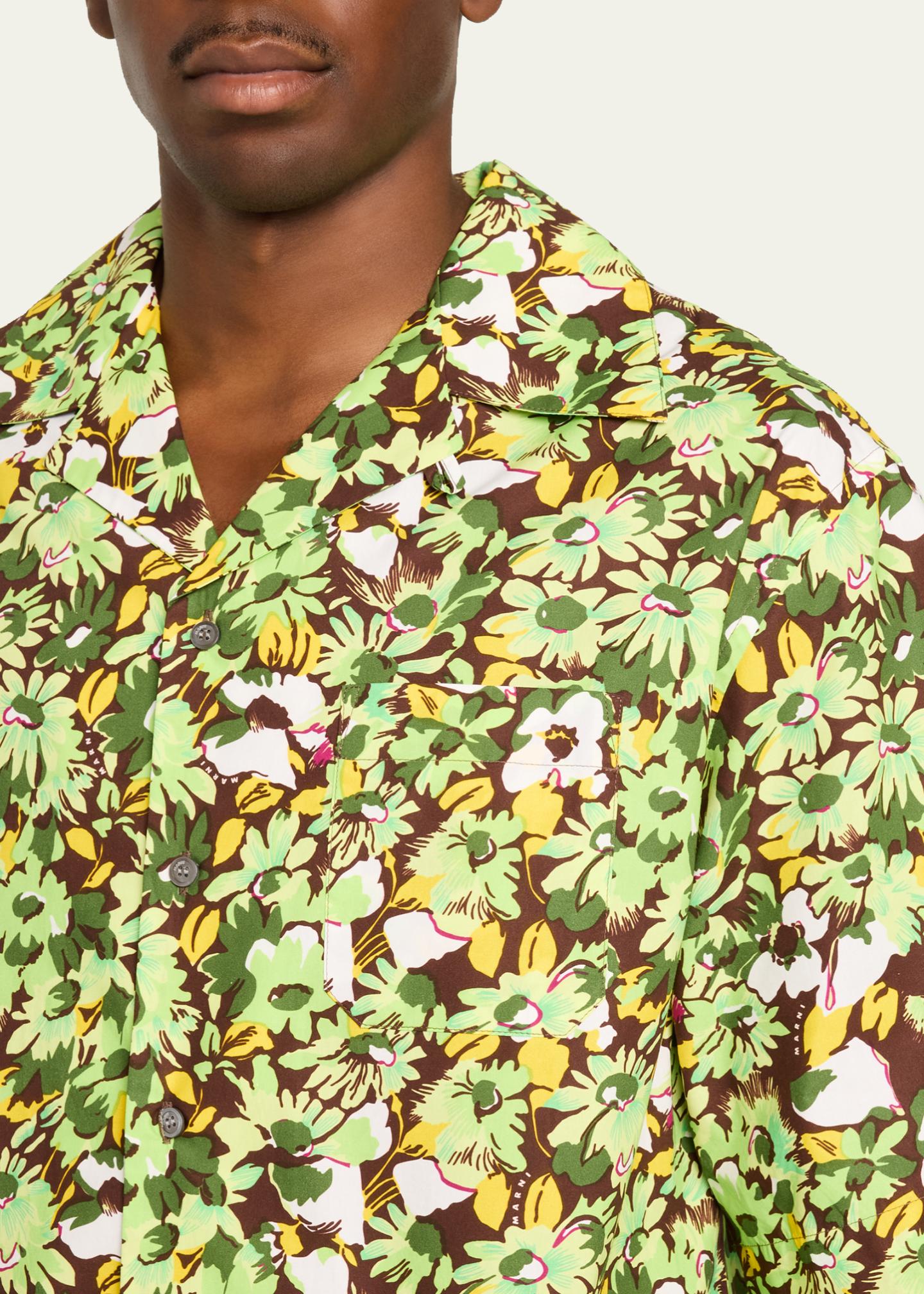 MARNI【コットンラッフルポケットシャツ】 Marni Men's Multicolor Floral Cotton Camp Shirt - Bergdorf Goodman
