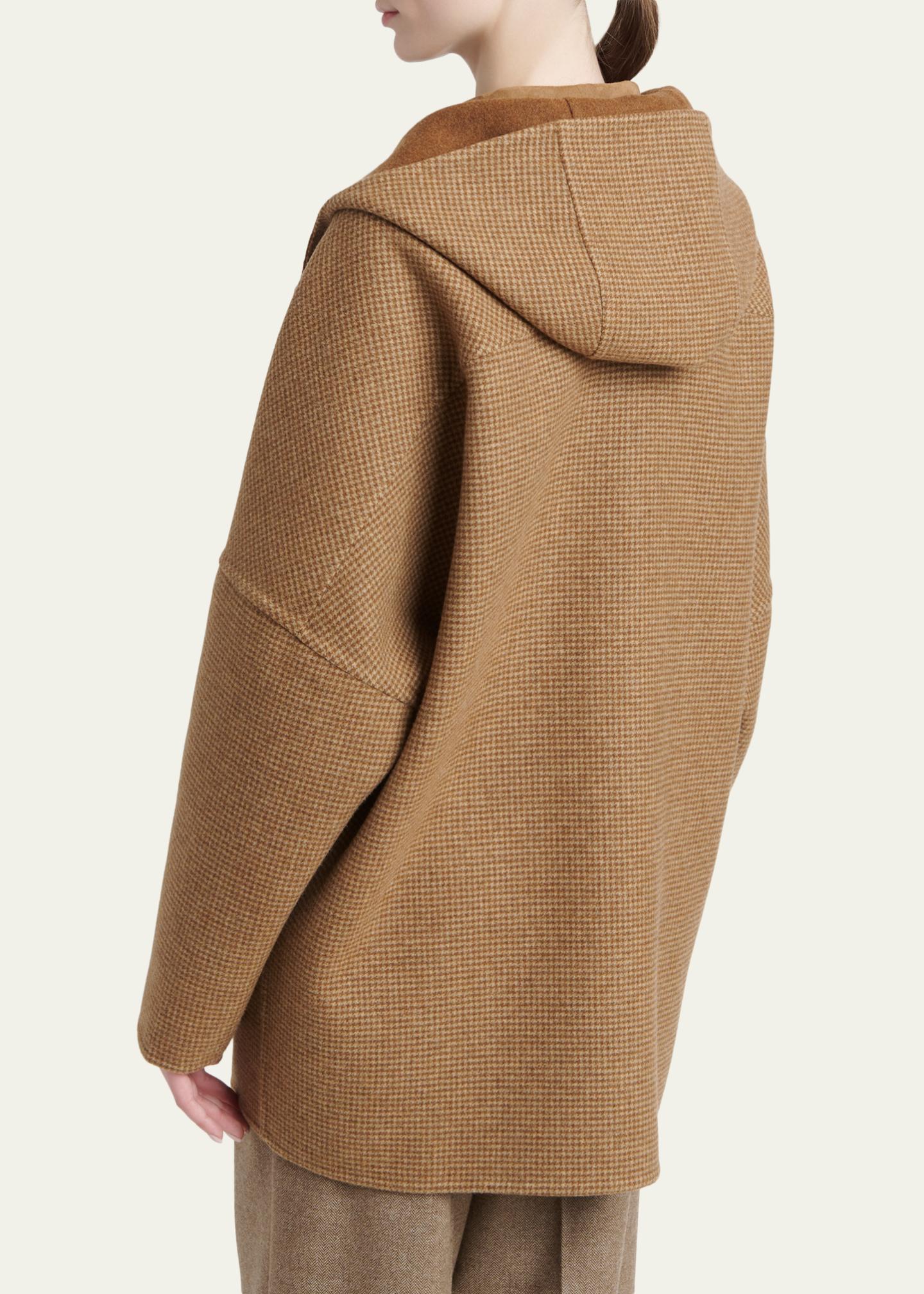 KITON キートン カシミヤ100% ハウンドトゥース コート 48 ブラウン Kiton Houndstooth Wool-Cashmere Hooded Overcoat - Bergdorf Goodman