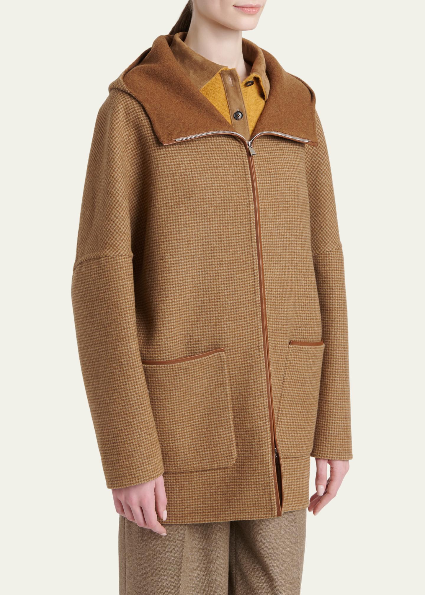 Kiton Houndstooth Wool-Cashmere Hooded Overcoat - Bergdorf Goodman