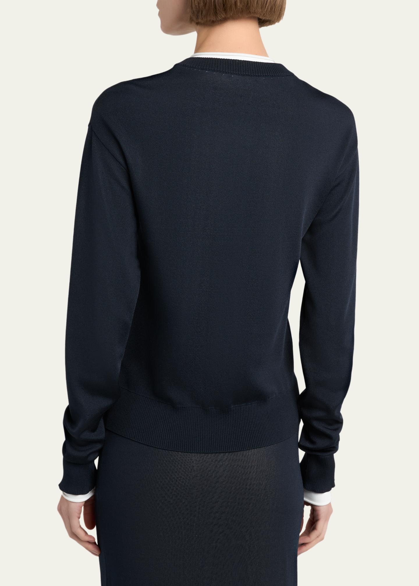 Bottega Veneta Silk Double Knit Crewneck Cardigan - Bergdorf Goodman