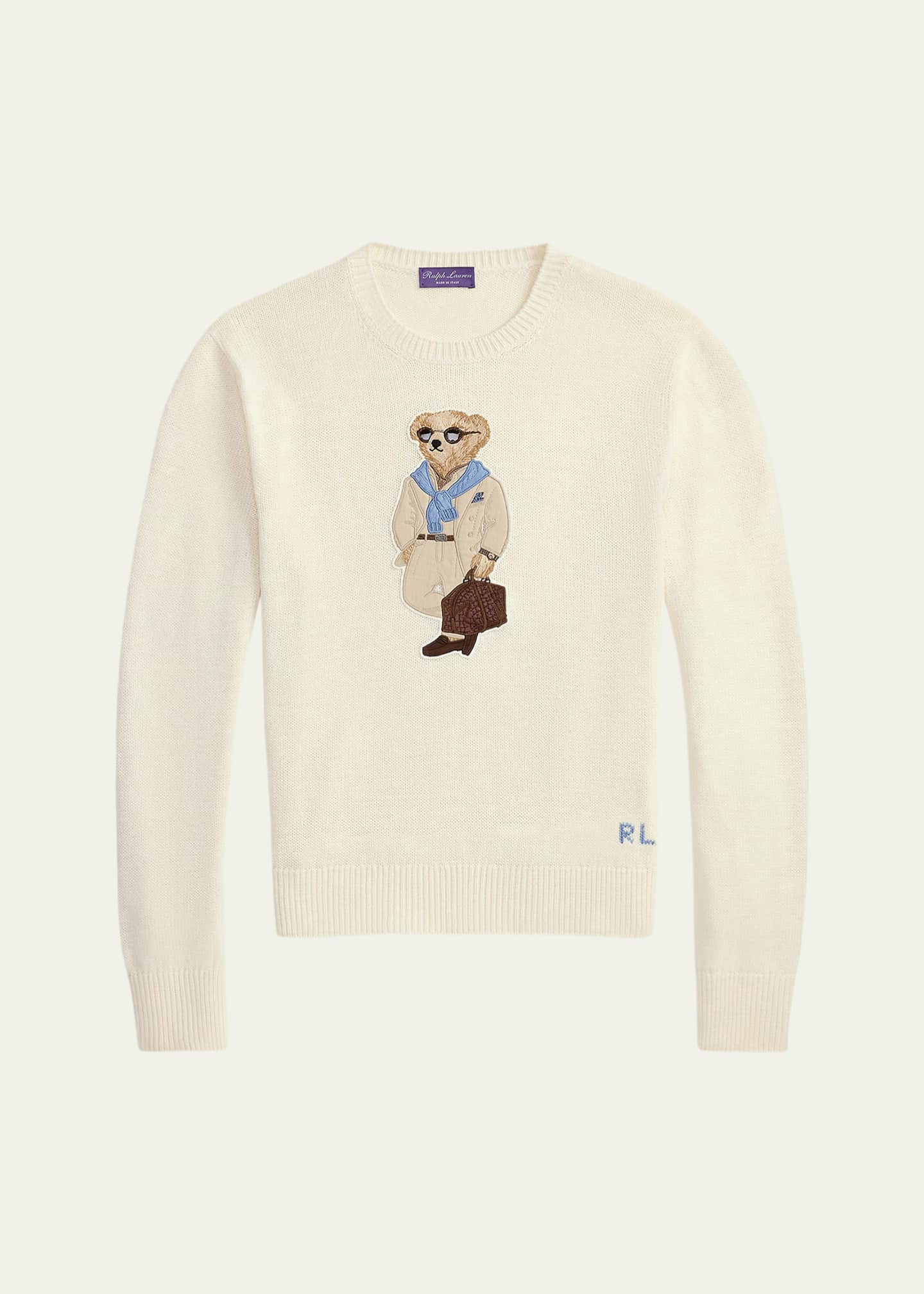 Ralph Lauren Purple Label Men's Silk Knit Polo Bear Crewneck