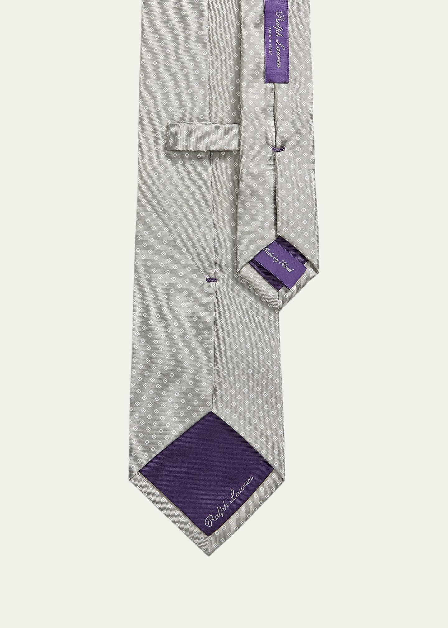 Ralph Lauren／レジメンタル／パープル×シルバー／Italy製 Ralph Lauren Purple Label Men's Twill Micro-Geometric Tie