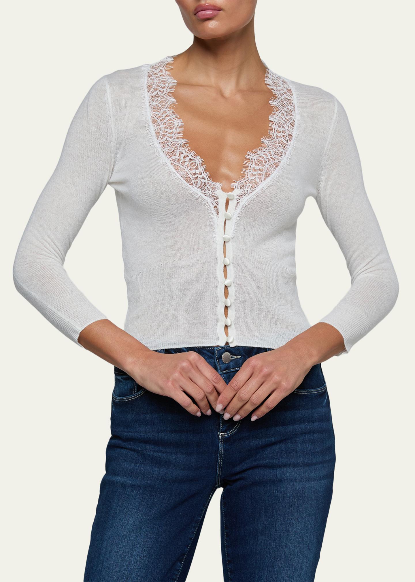 L'AGENCE Eluna Lace-Trim Cardigan - Bergdorf Goodman