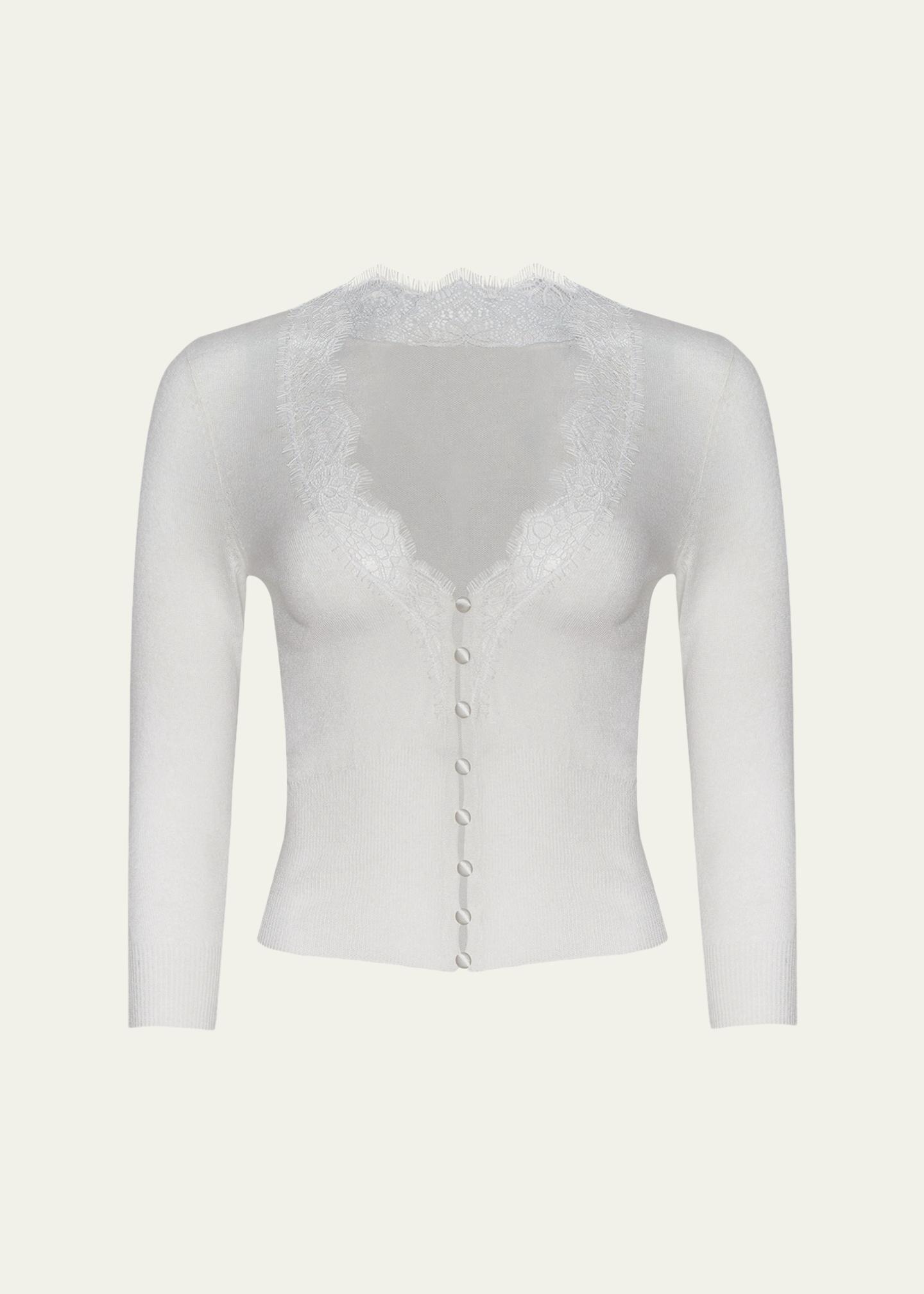 L'AGENCE Eluna Lace-Trim Cardigan - Bergdorf Goodman