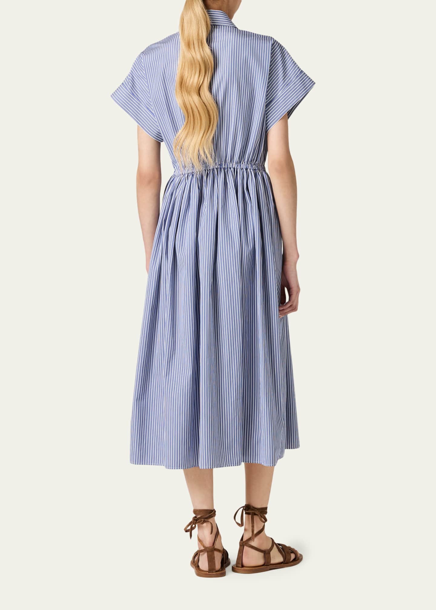 Miu Miu Short-Sleeve Striped Cotton Poplin Midi Shirtdress