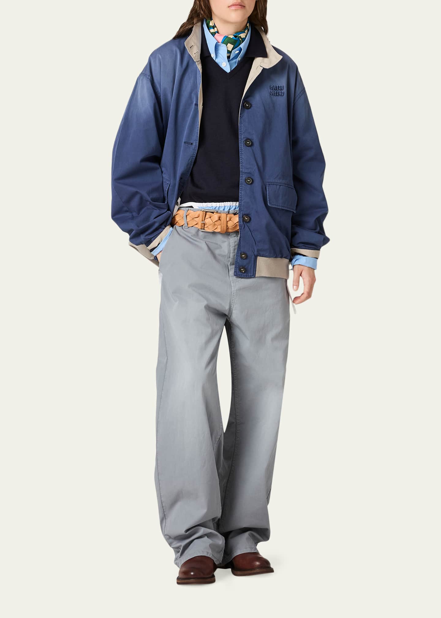Miu Miu Garment-Dyed Twill Wide-Leg Pants - Bergdorf Goodman