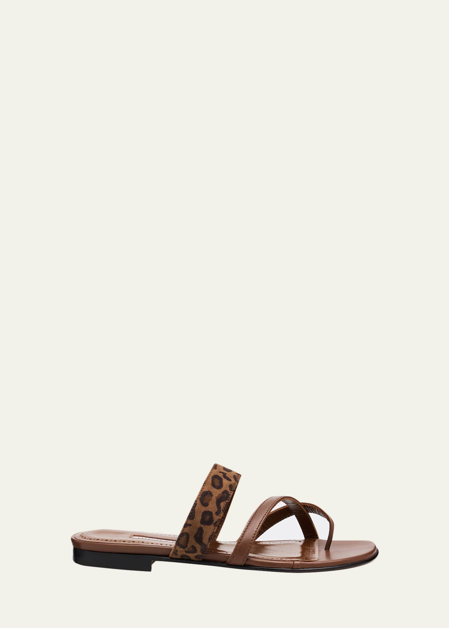 Manolo Blahnik ヒョウ柄スリングバックサンダル Manolo Blahnik Susa Leather and Leopard-Printed Suede Crisscross