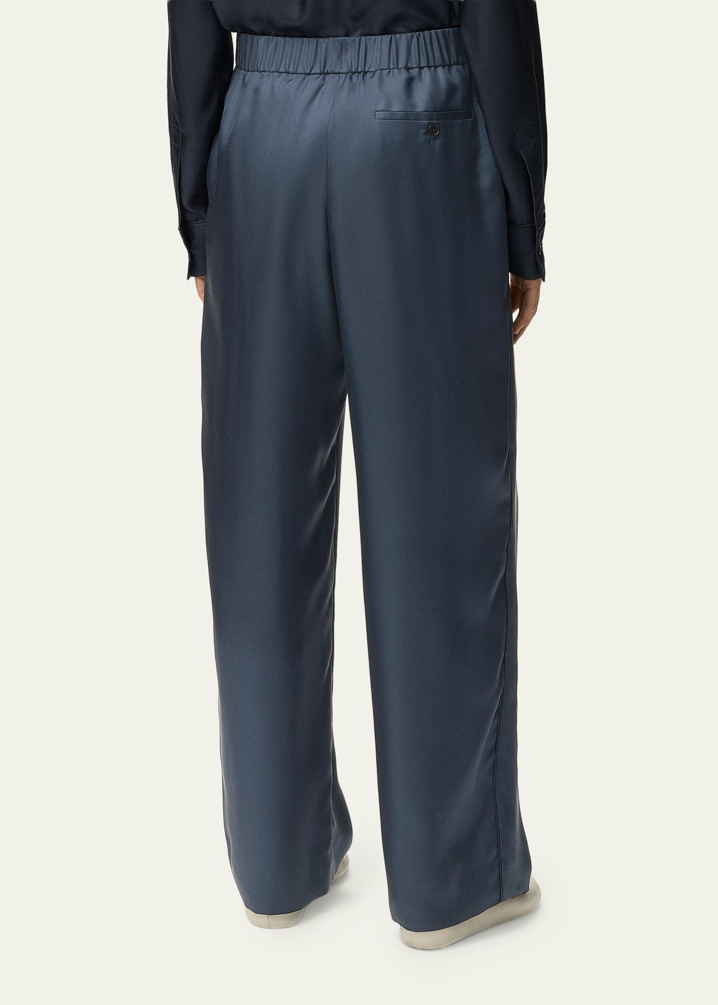 LOEWE Logo-Band Satin Wide-Leg Pull-On Pants - Bergdorf Goodman