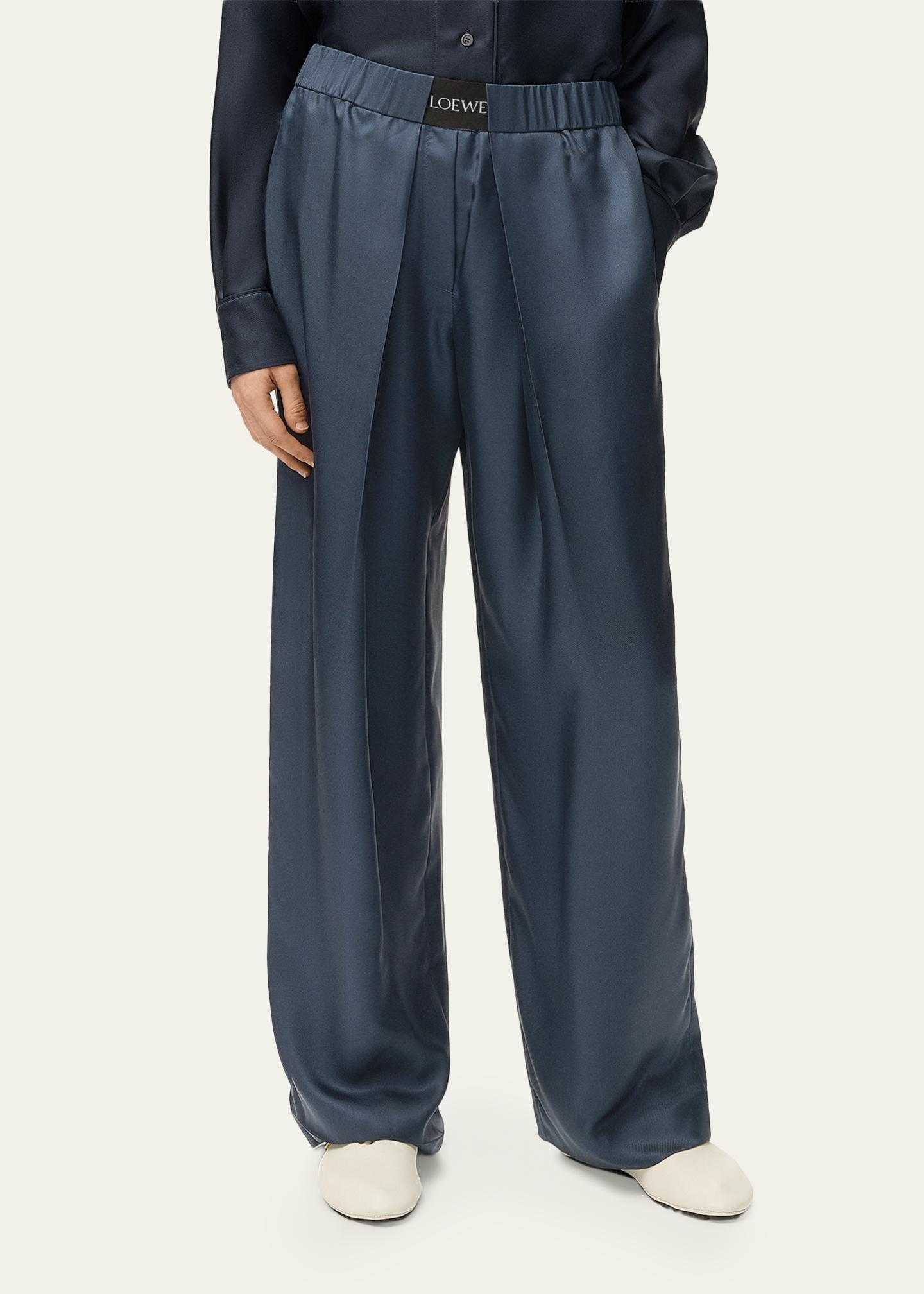 LOEWE ロエベ　サテンワイドパンツ LOEWE Logo-Band Satin Wide-Leg Pull-On Pants - Bergdorf Goodman