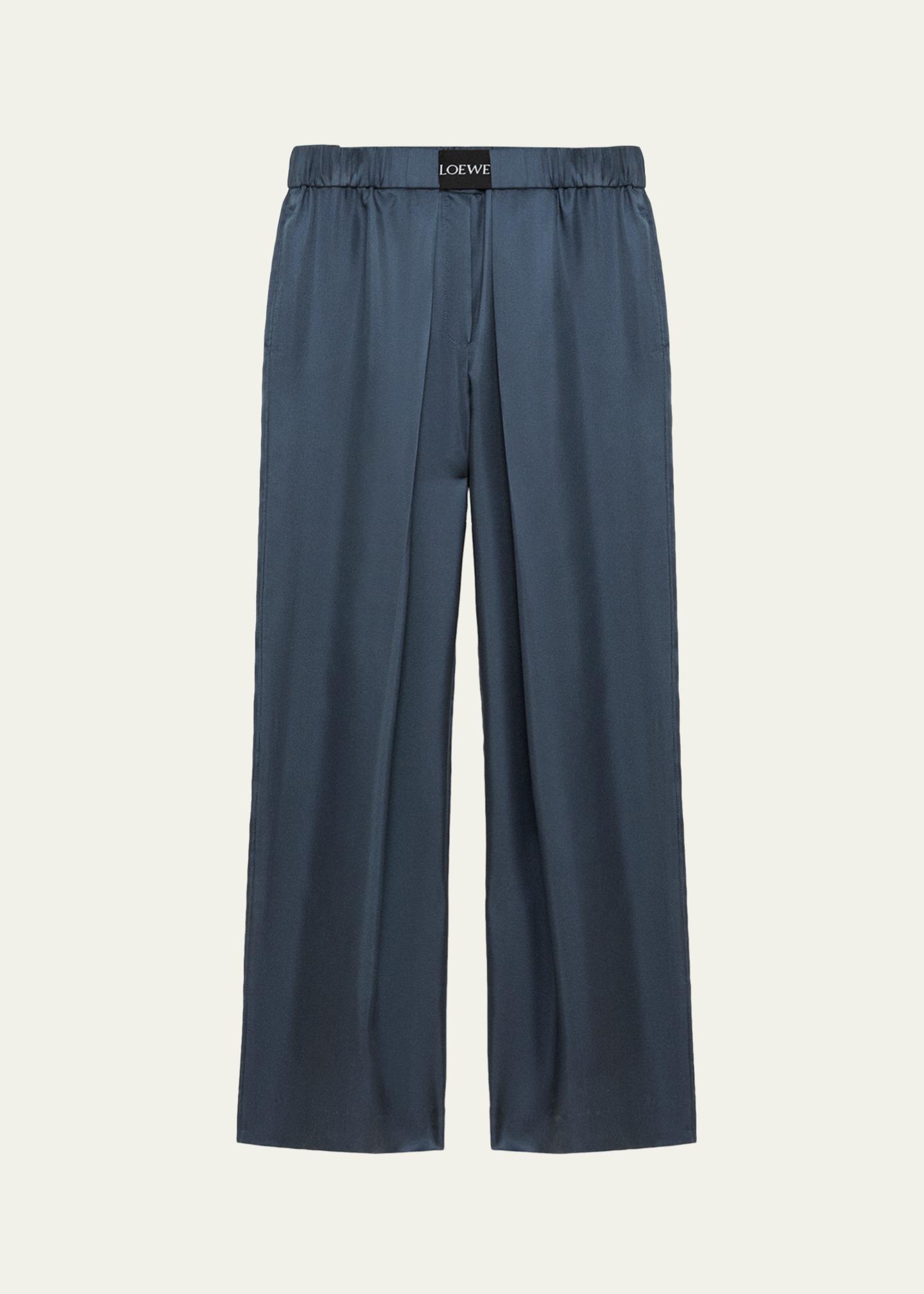 LOEWE Logo-Band Satin Wide-Leg Pull-On Pants - Bergdorf Goodman