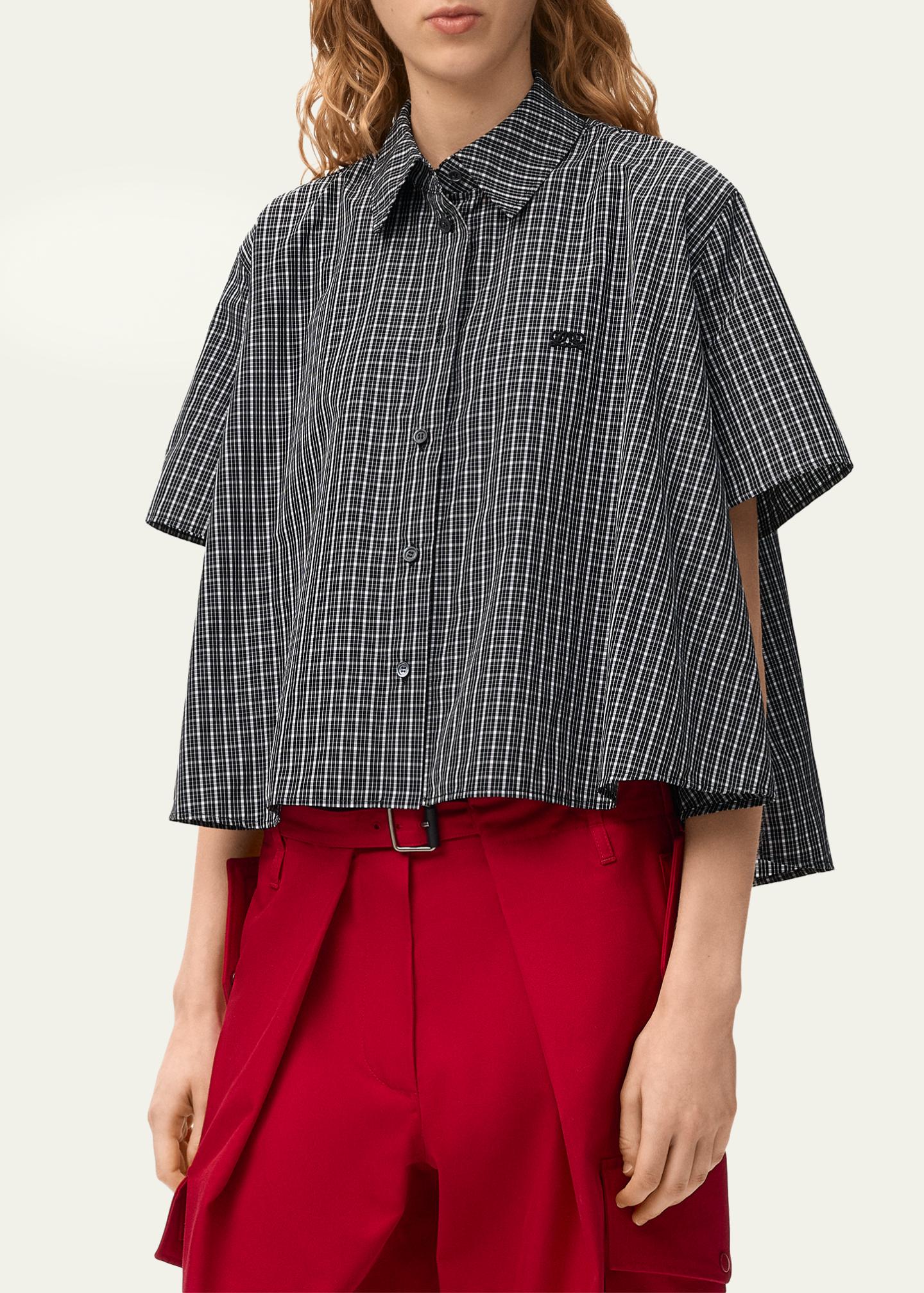 LOEWE Check Cotton Short-Sleeve Trapeze Shirt - Bergdorf Goodman