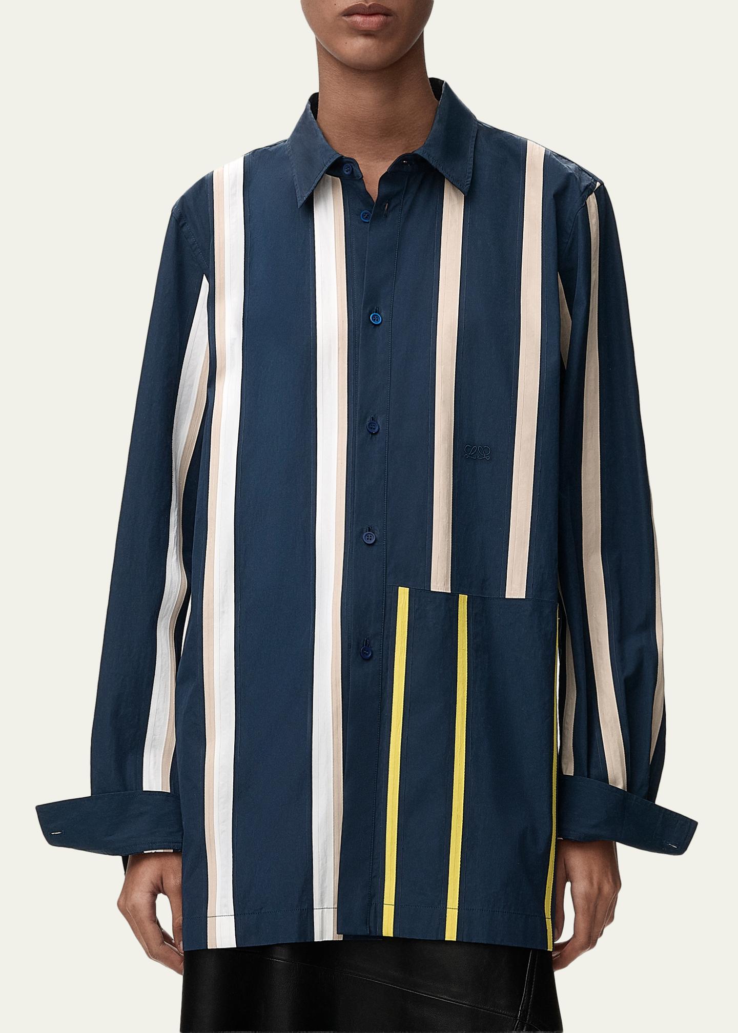 LOEWE Stripe Paneled Button-Down Shirt - Bergdorf Goodman