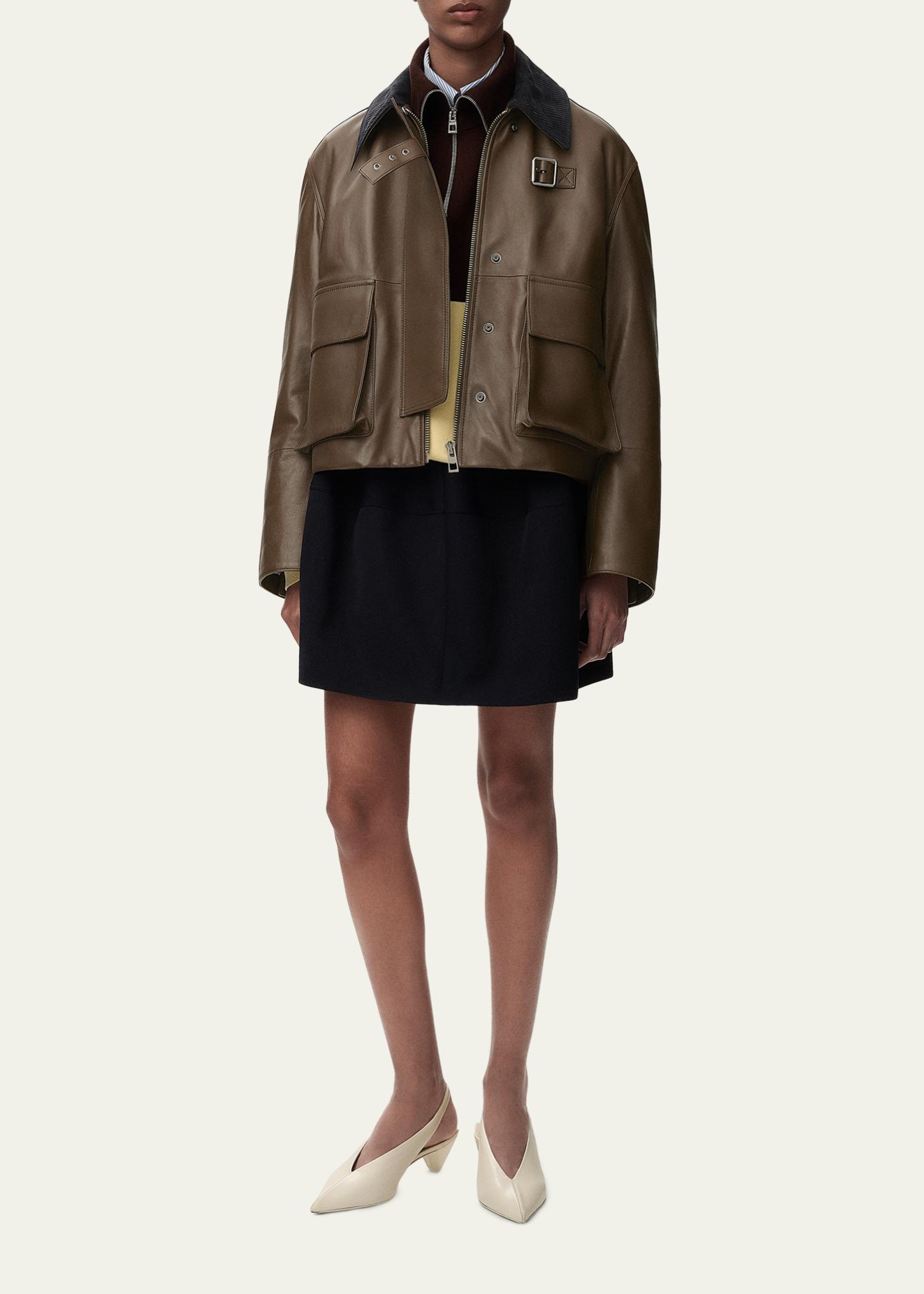 LOEWE Corduroy-Collar Leather Utility Jacket - Bergdorf Goodman