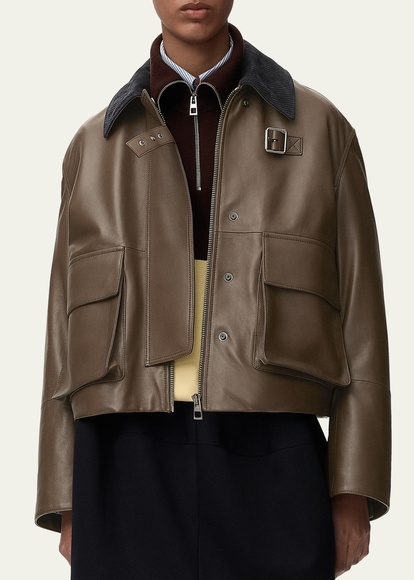 LOEWE Corduroy-Collar Leather Utility Jacket - Bergdorf Goodman