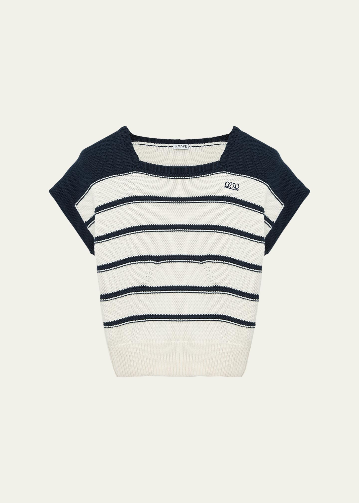 LOEWE Short-Sleeve Stripe Knit Sweater - Bergdorf Goodman