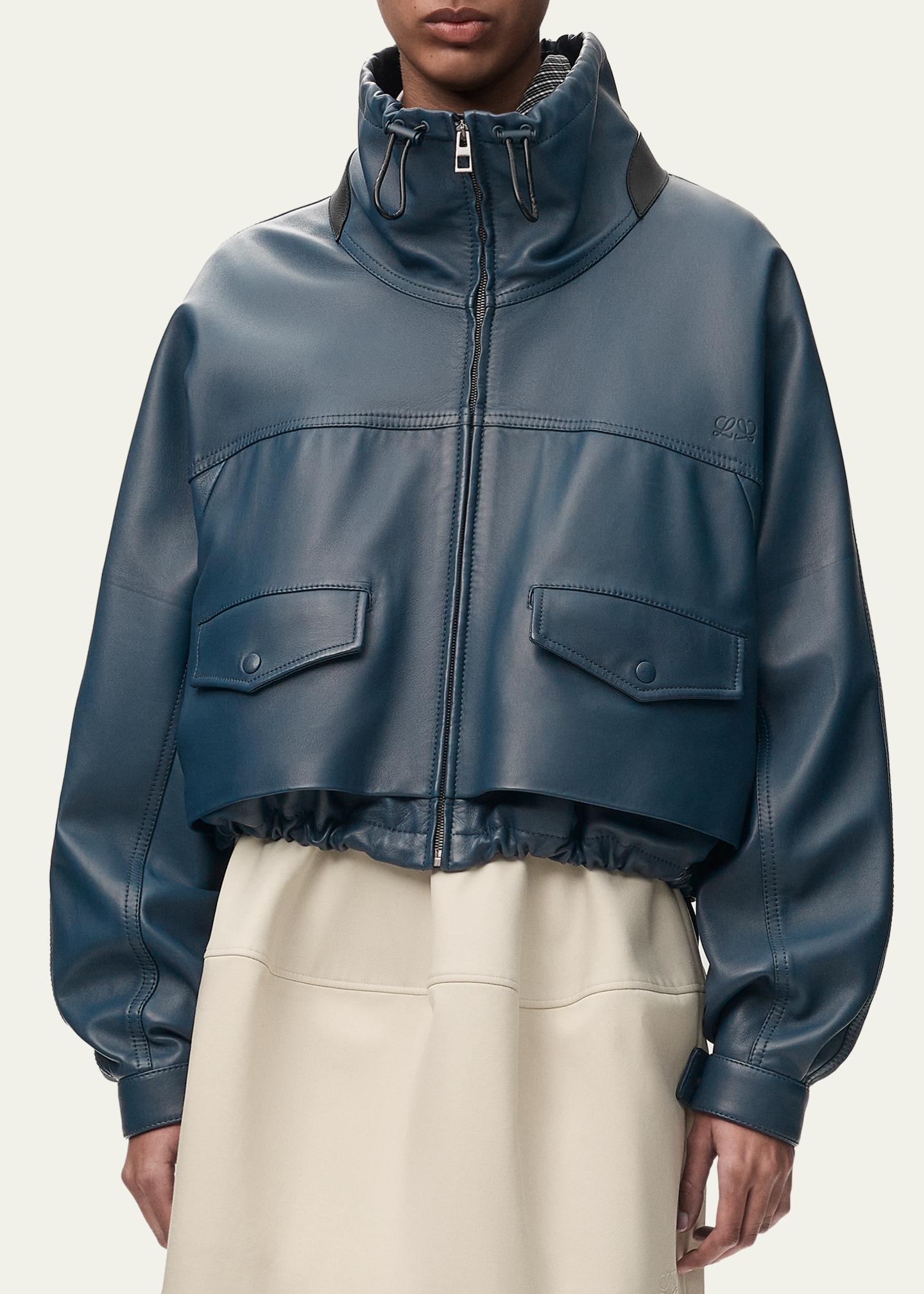 LOEWE Double Layered Leather Zip Jacket - Bergdorf Goodman