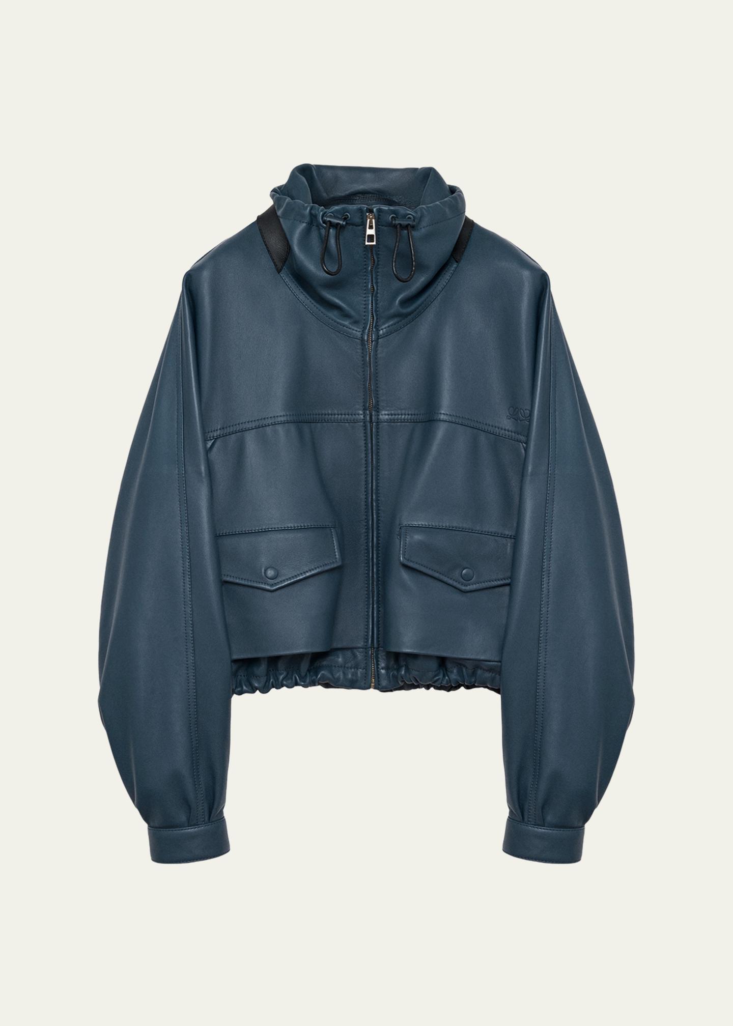 LOEWE Double Layered Leather Zip Jacket - Bergdorf Goodman