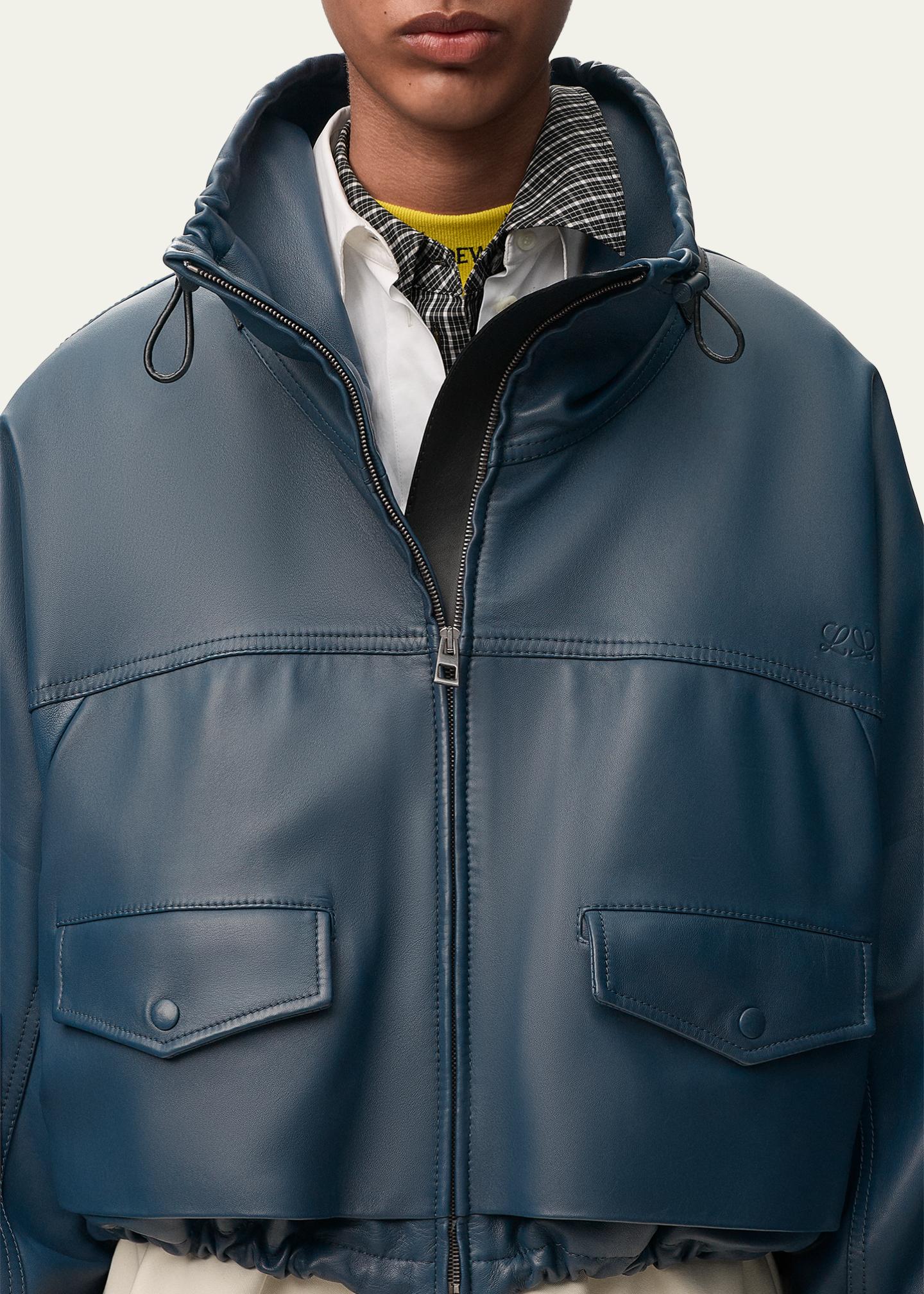 LOEWE Double Layered Leather Zip Jacket - Bergdorf Goodman