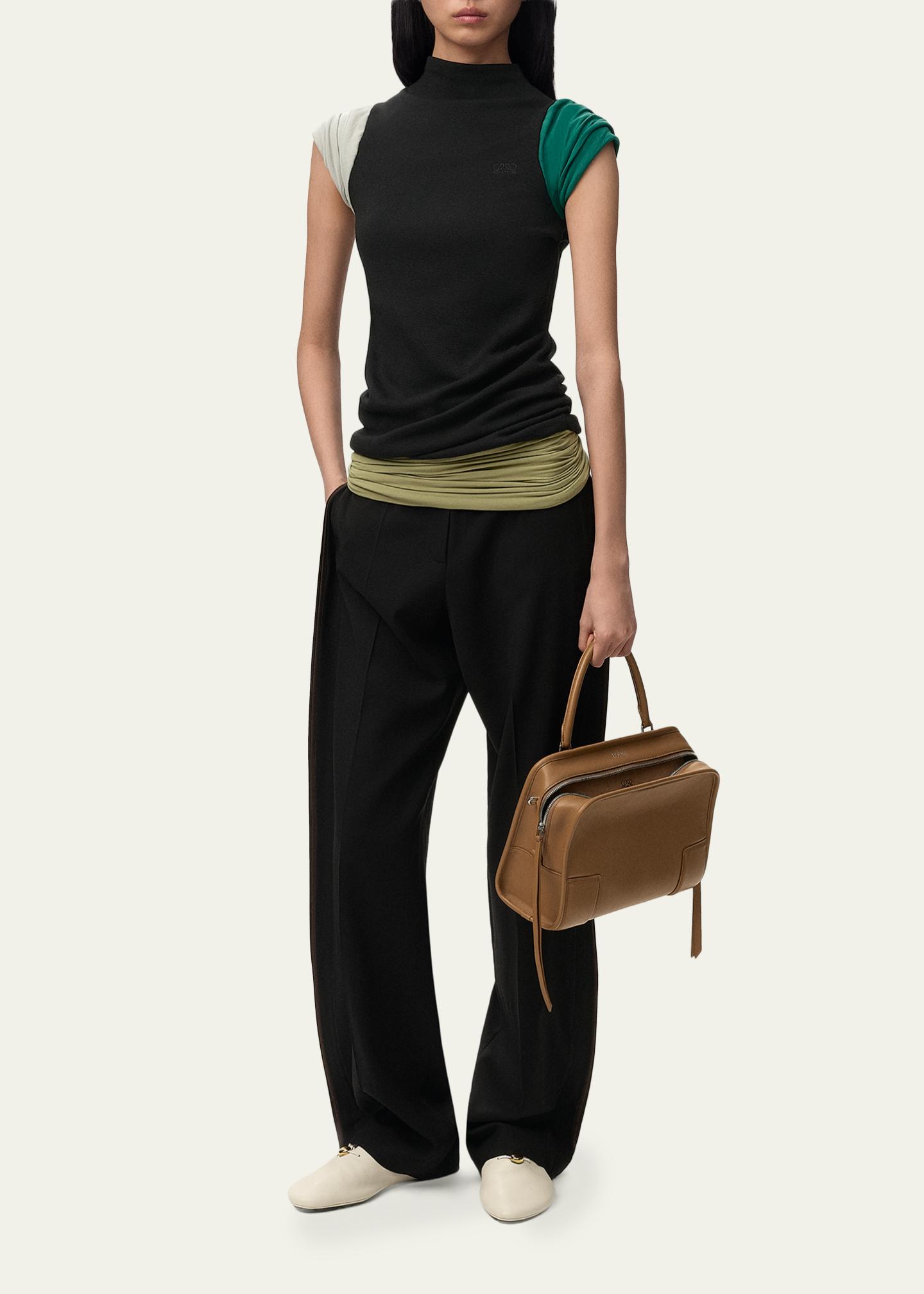 LOEWE Mock-Neck Colorblock Cap-Sleeve Knit Top - Bergdorf Goodman