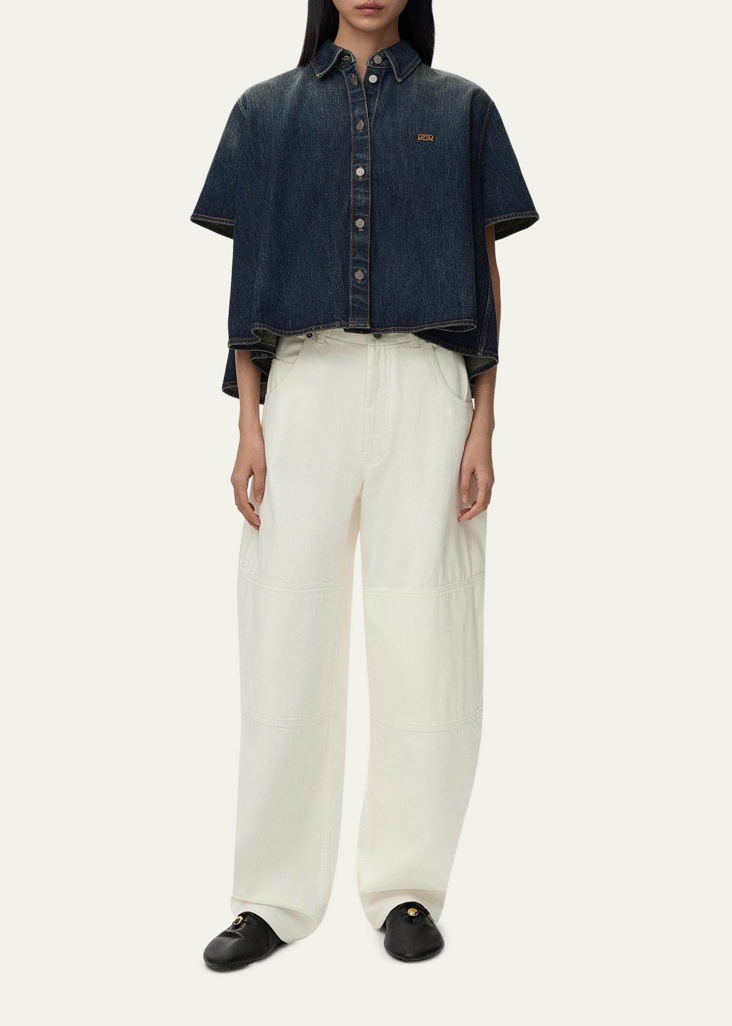 LOEWE Short-Sleeve Denim Trapeze Button-Down Shirt - Bergdorf Goodman