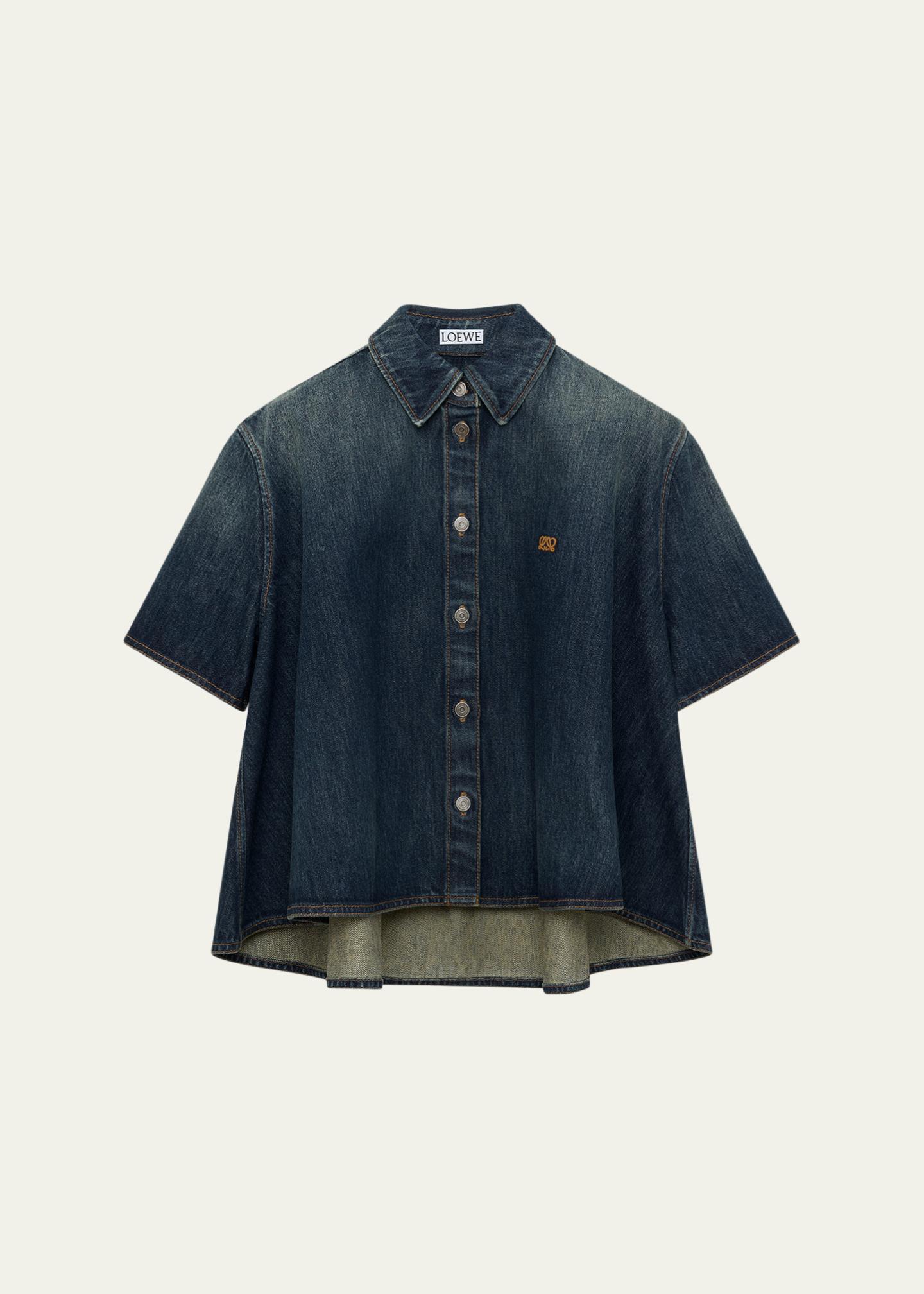 LOEWE Short-Sleeve Denim Trapeze Button-Down Shirt - Bergdorf Goodman