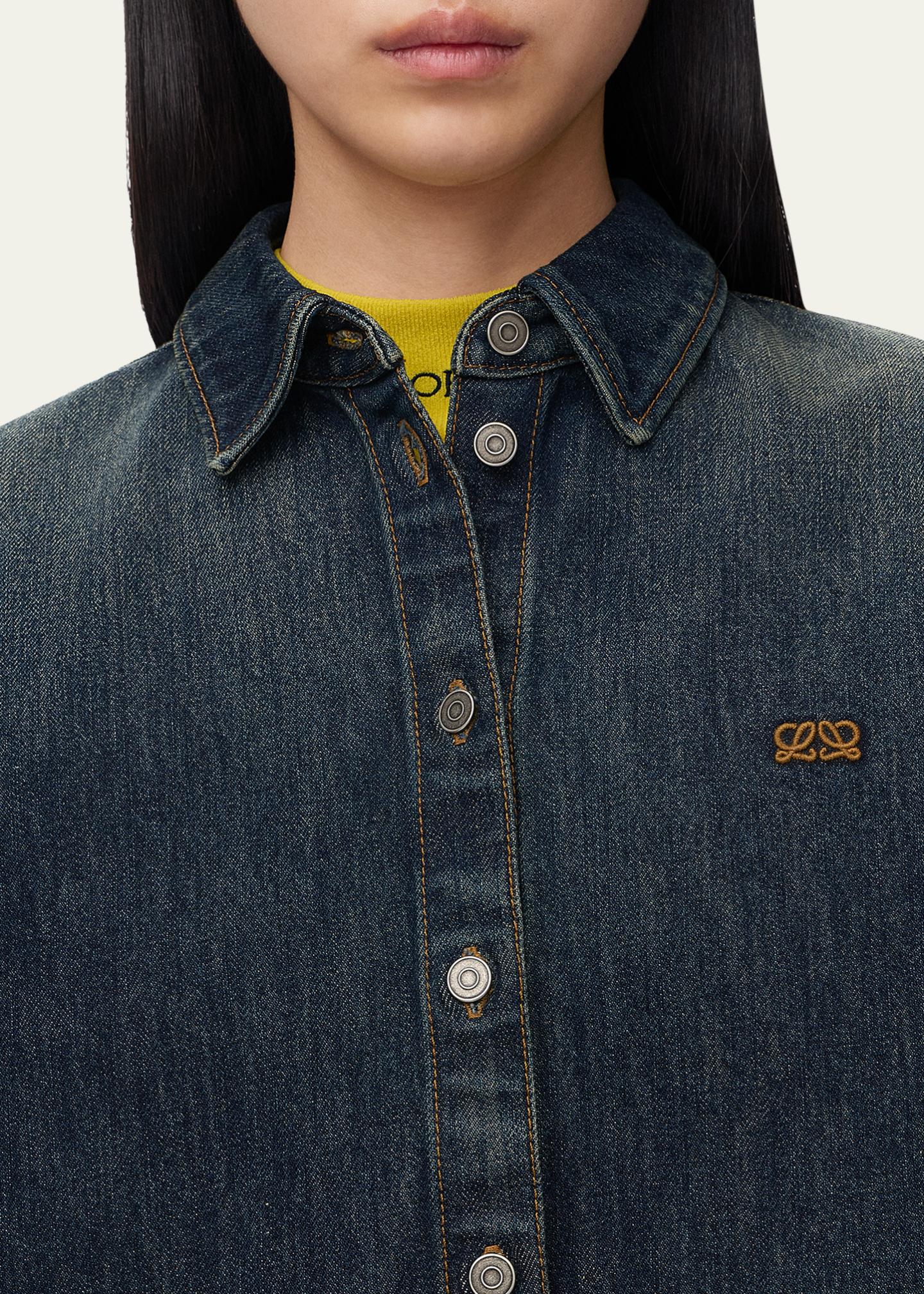 LOEWE Short-Sleeve Denim Trapeze Button-Down Shirt - Bergdorf Goodman