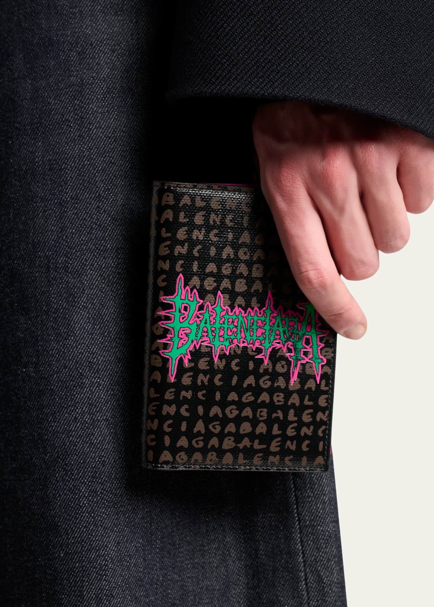 Balenciaga Men's Snob Allover Logo Passport Wallet - Bergdorf Goodman