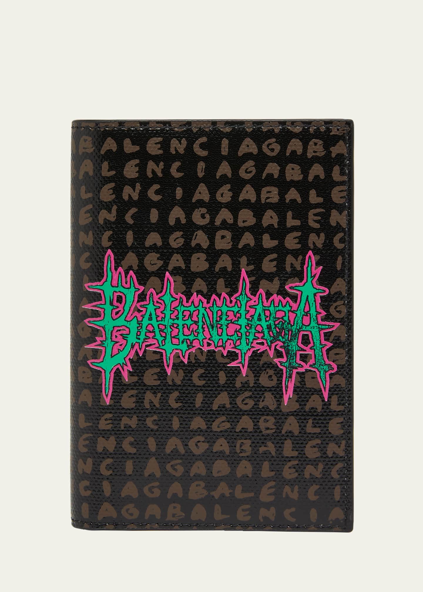 Balenciaga Men's Snob Allover Logo Passport Wallet - Bergdorf Goodman