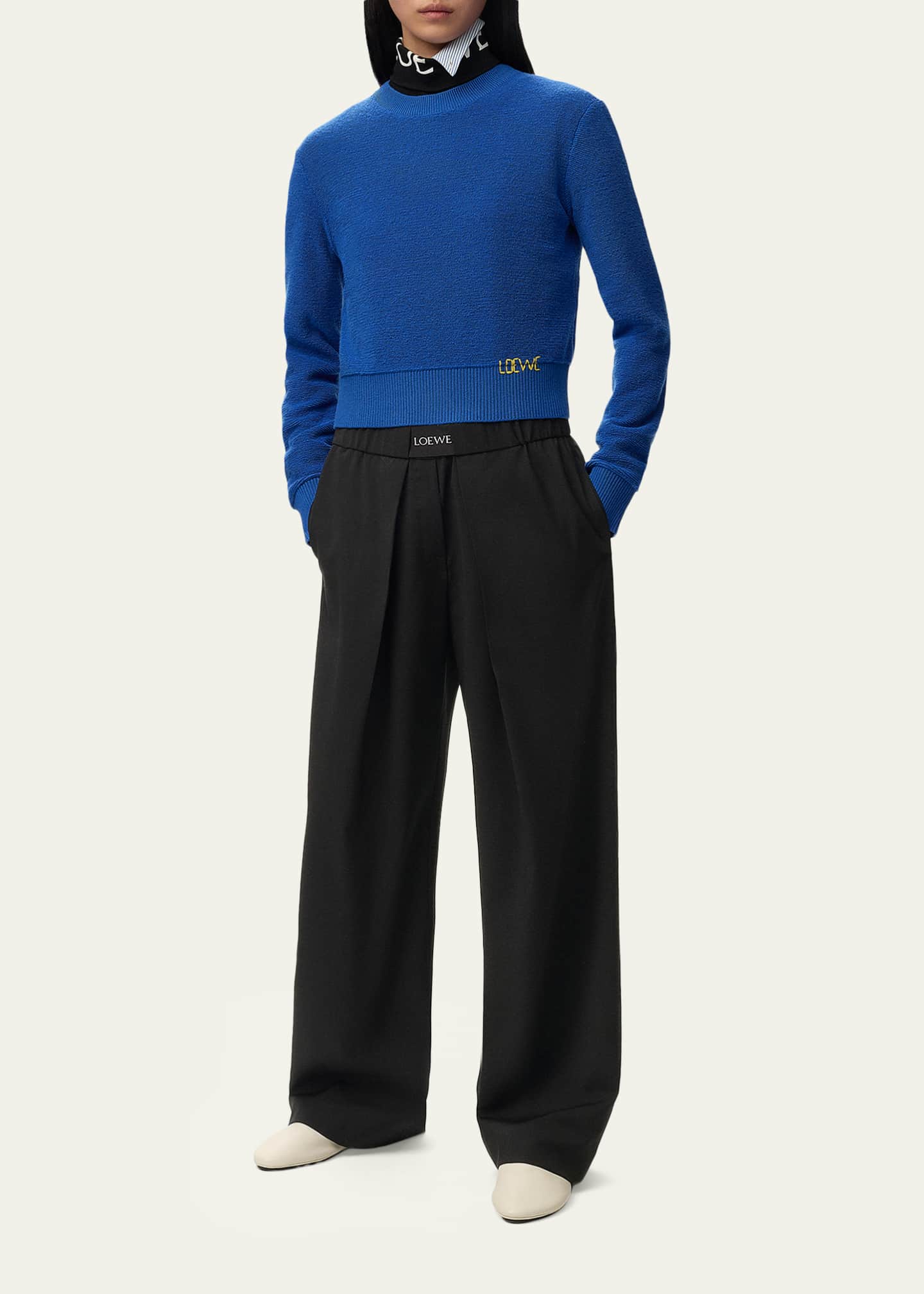 Loewe Logo Waist Asymmetric Pleated Pants - Bergdorf Goodman