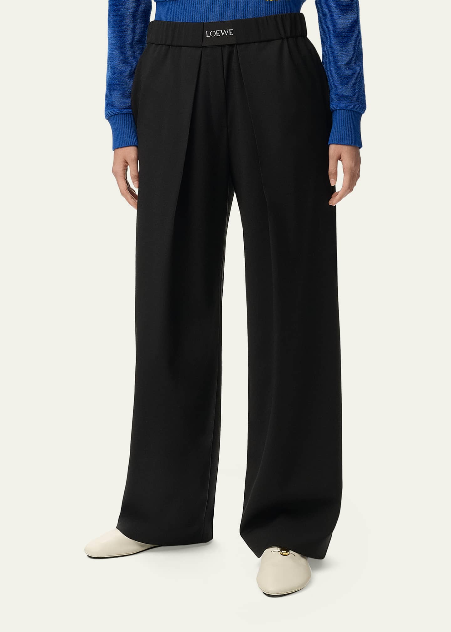 Loewe Logo Waist Asymmetric Pleated Pants - Bergdorf Goodman