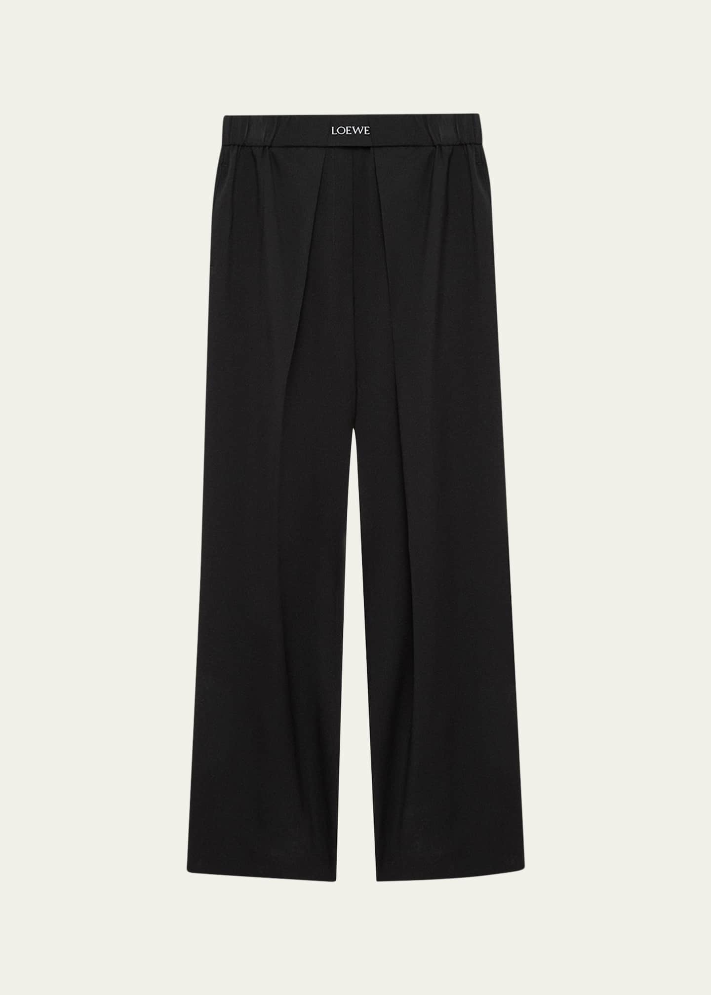 Loewe Logo Waist Asymmetric Pleated Pants - Bergdorf Goodman