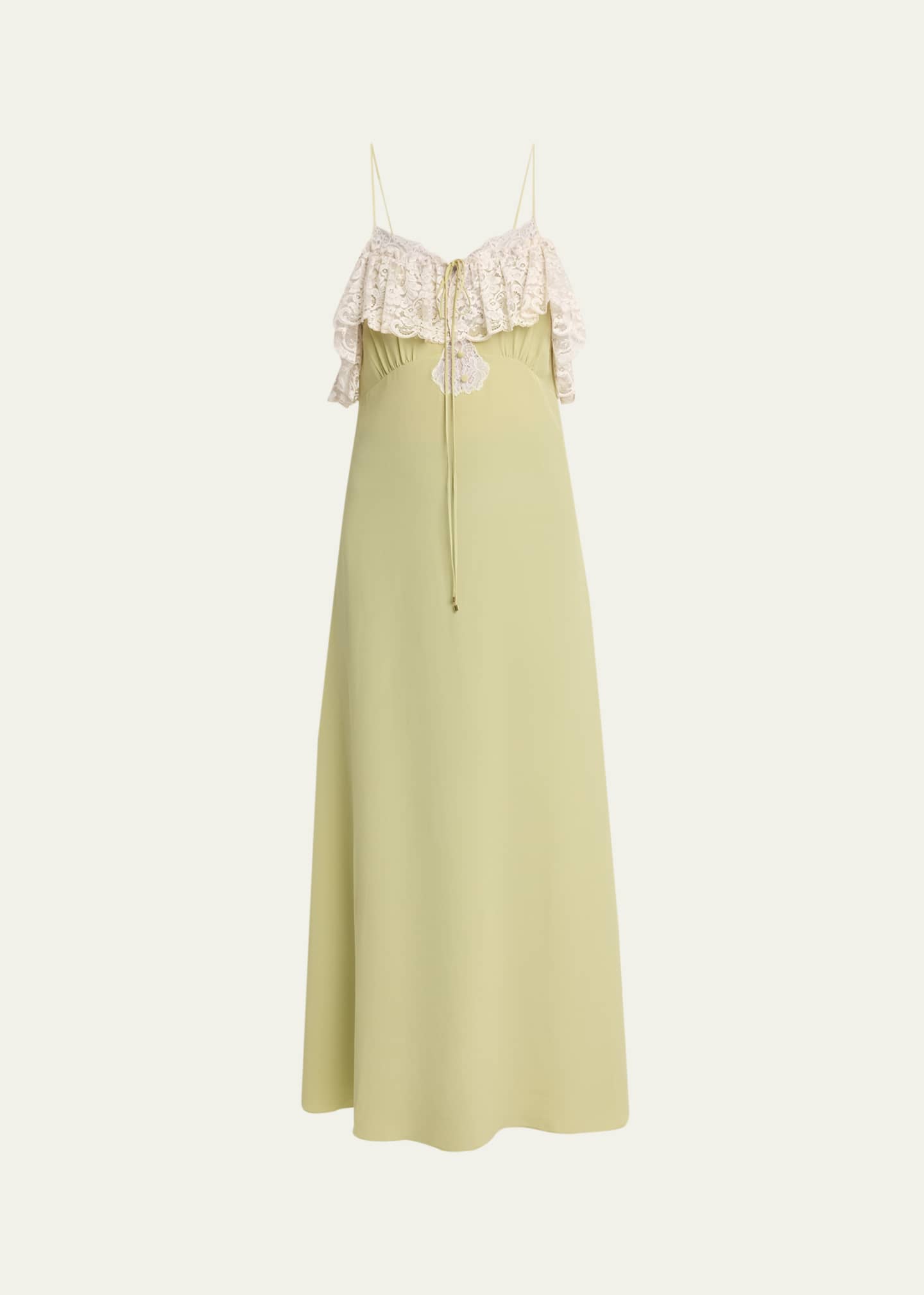 chloe maxi slip dress Chloe Lace-Ruffle Silk Crepe De Chine Maxi Slip Dress