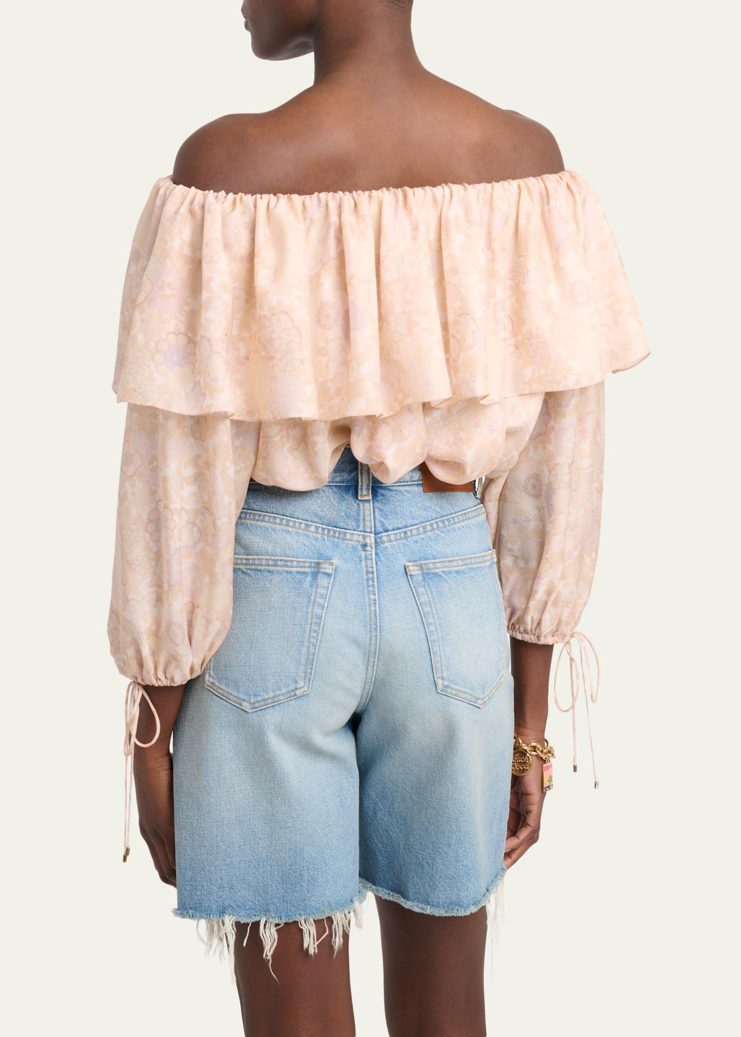 Chloé Flower Print Off-The-Shoulder Silk Top - Bergdorf Goodman