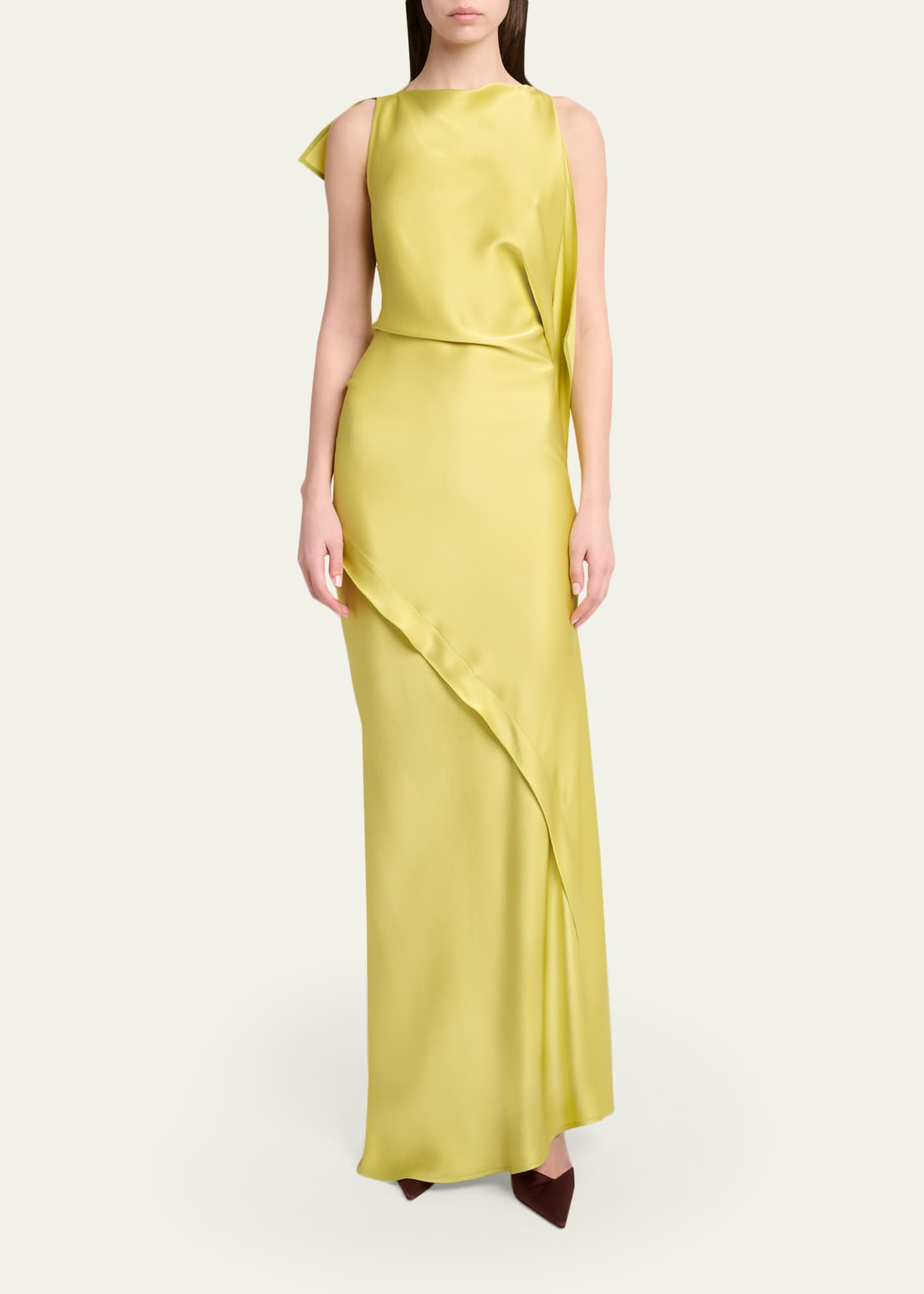 victoria beckham gold dress Victoria Beckham Sleeveless Draped Satin Gown