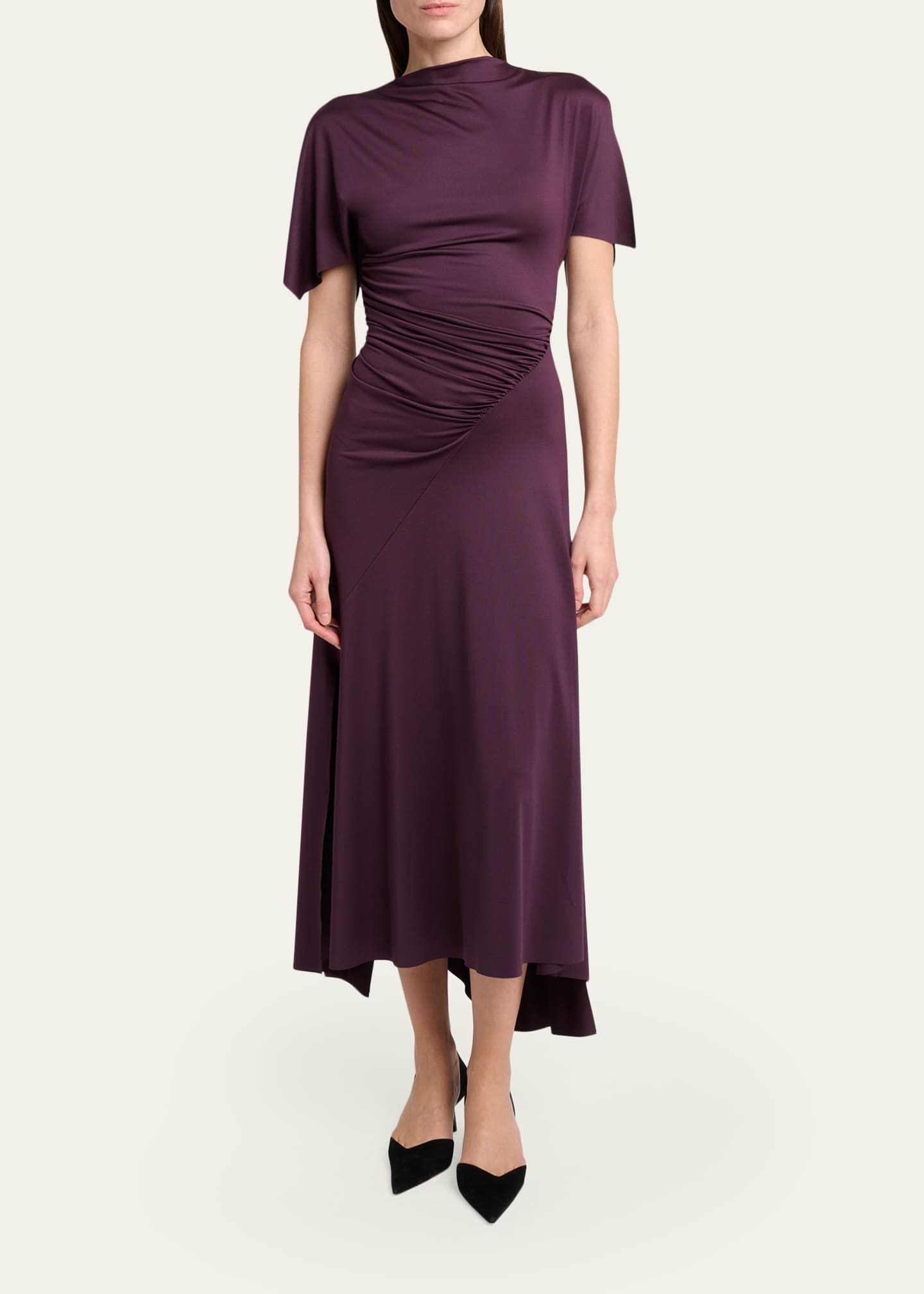 victoria beckham gathered jersey midi dress Victoria Beckham Draped Midi Dress In Peacock 4